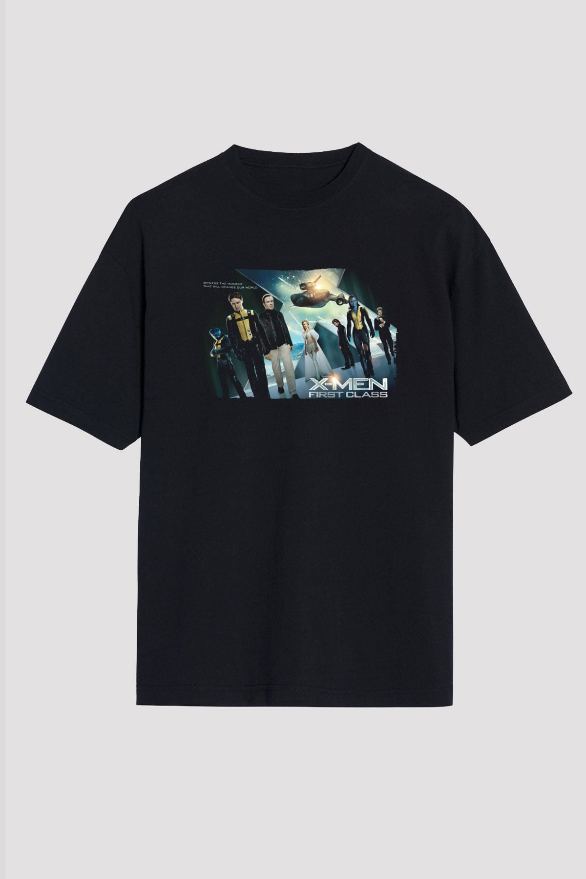 Unisex X-Men Birinci Sınıf Baskılı Siyah Oversize Tshirt