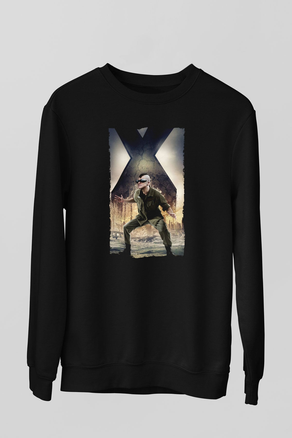 Unisex X-Men Days of Future Past Baskılı Siyah Sweatshirt