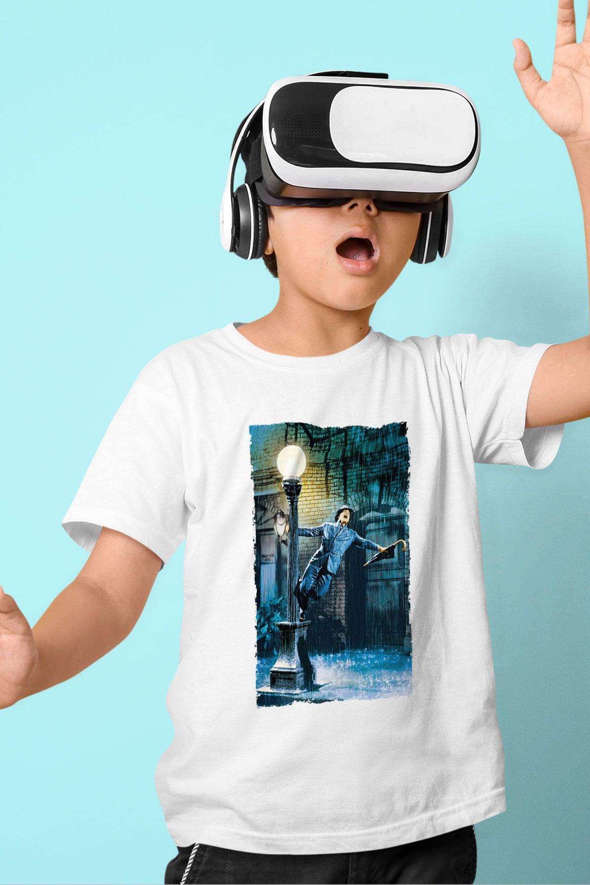 Unisex Yağmur Altında (Singin' in the Rain) Baskılı Beyaz Çocuk Tshirt