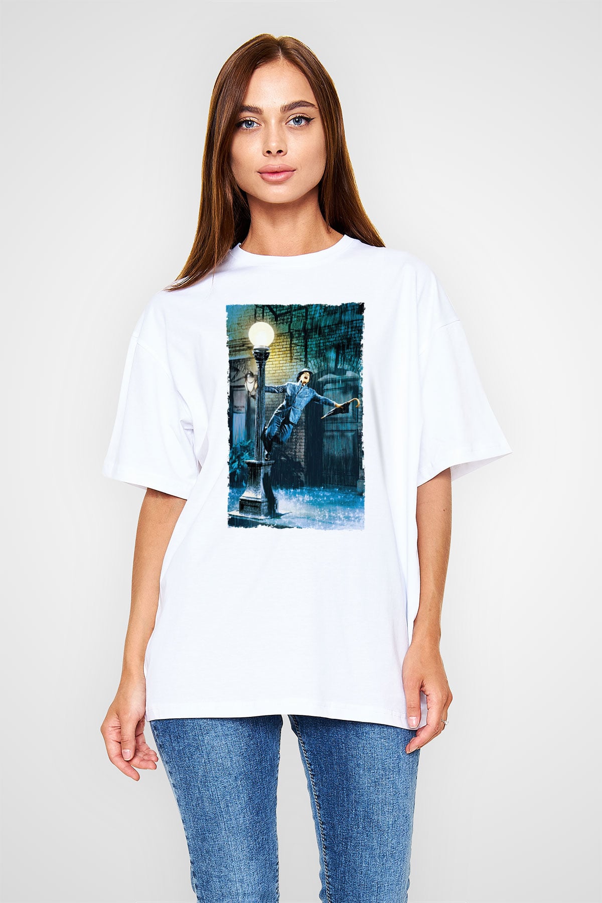 Unisex Yağmur Altında (Singin' in the Rain) Baskılı Beyaz T-shirt