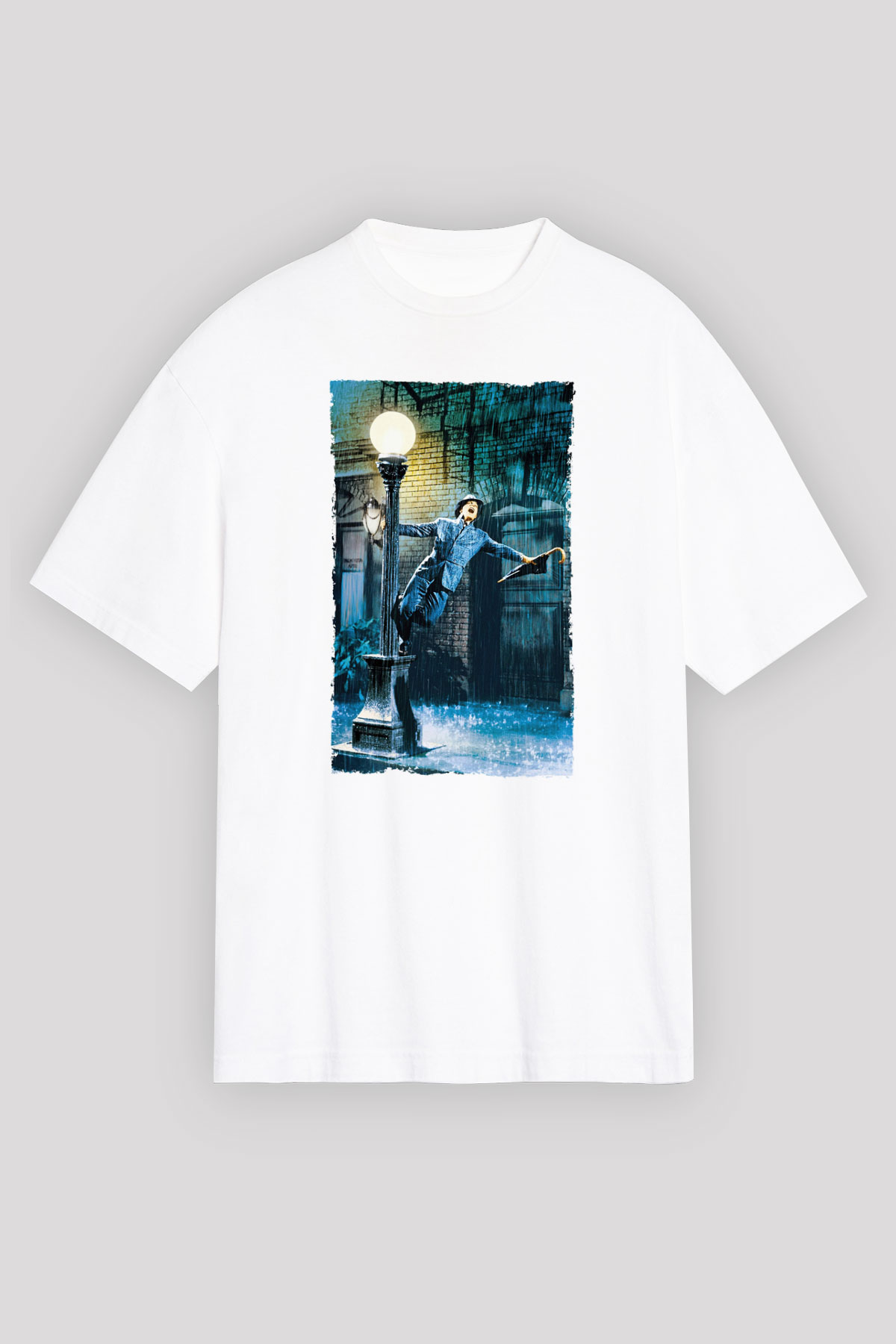 Unisex Yağmur Altında (Singin' in the Rain) Baskılı Beyaz T-shirt