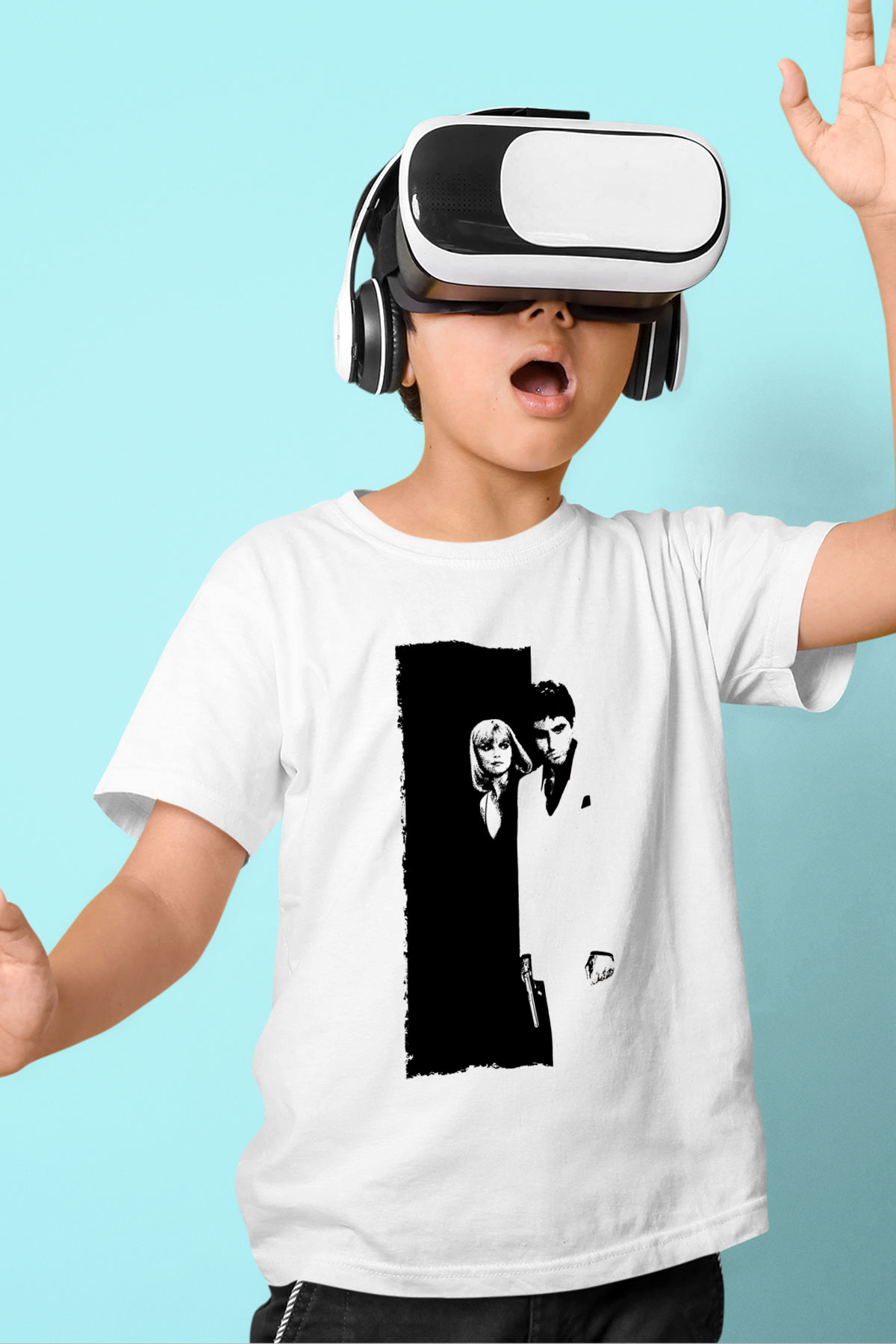 Unisex Yaralı Yüz (Scarface) Baskılı Beyaz Çocuk Tshirt