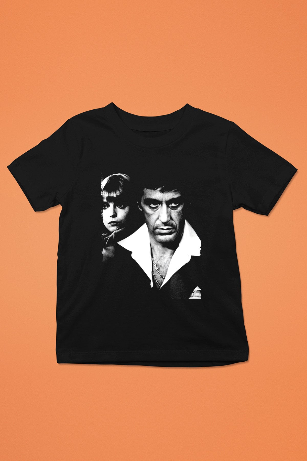 Unisex Yaralı Yüz (Scarface) Baskılı Siyah Çocuk Tişört