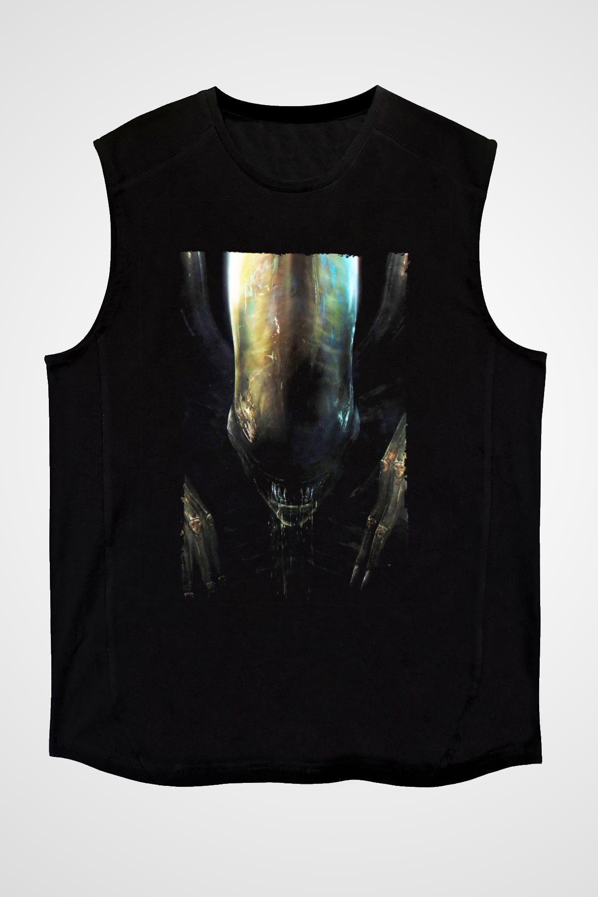 Unisex Yaratık (Alien) Baskılı Siyah Kolsuz Tshirt