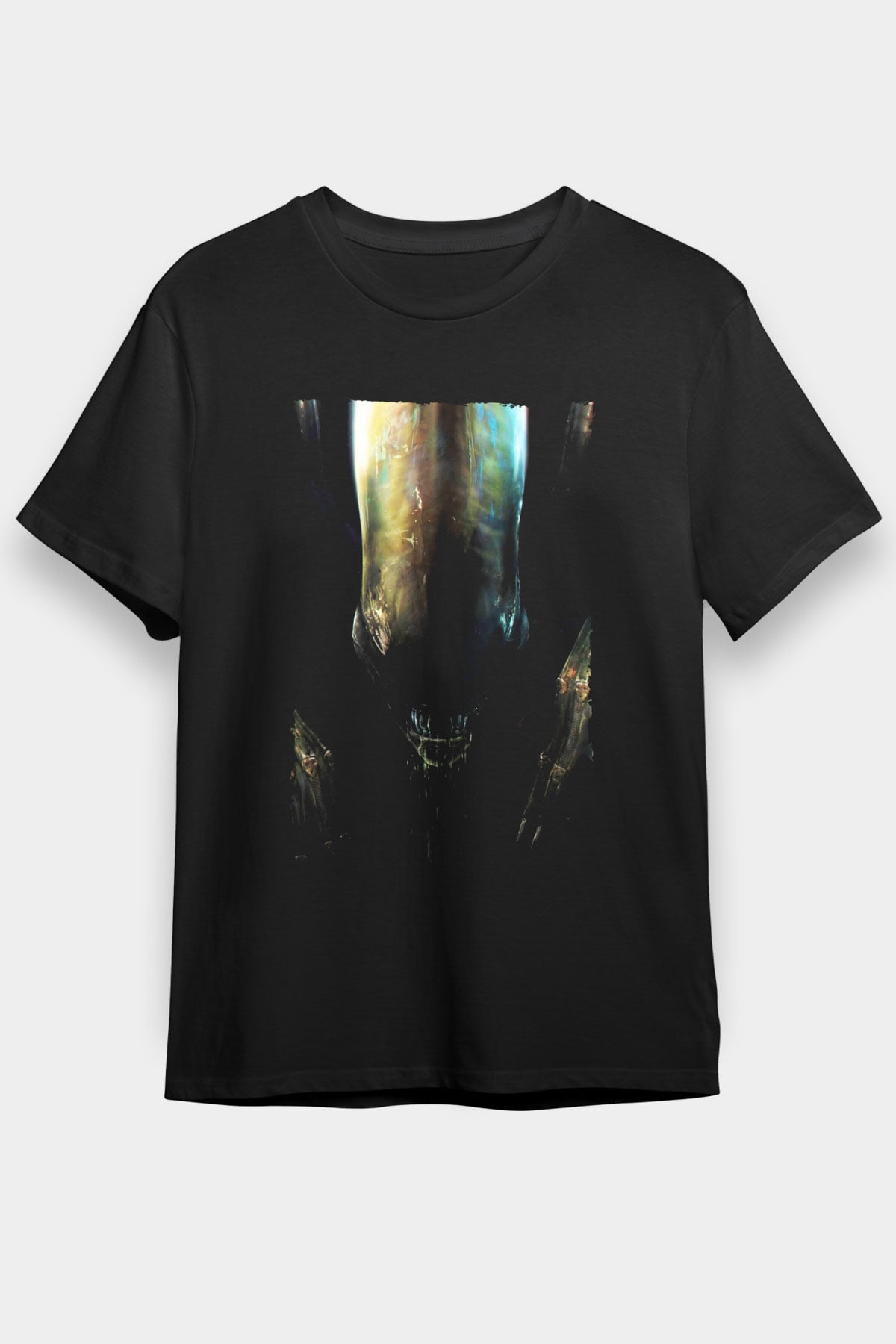 Unisex Yaratık (Alien) Baskılı Siyah Tshirt