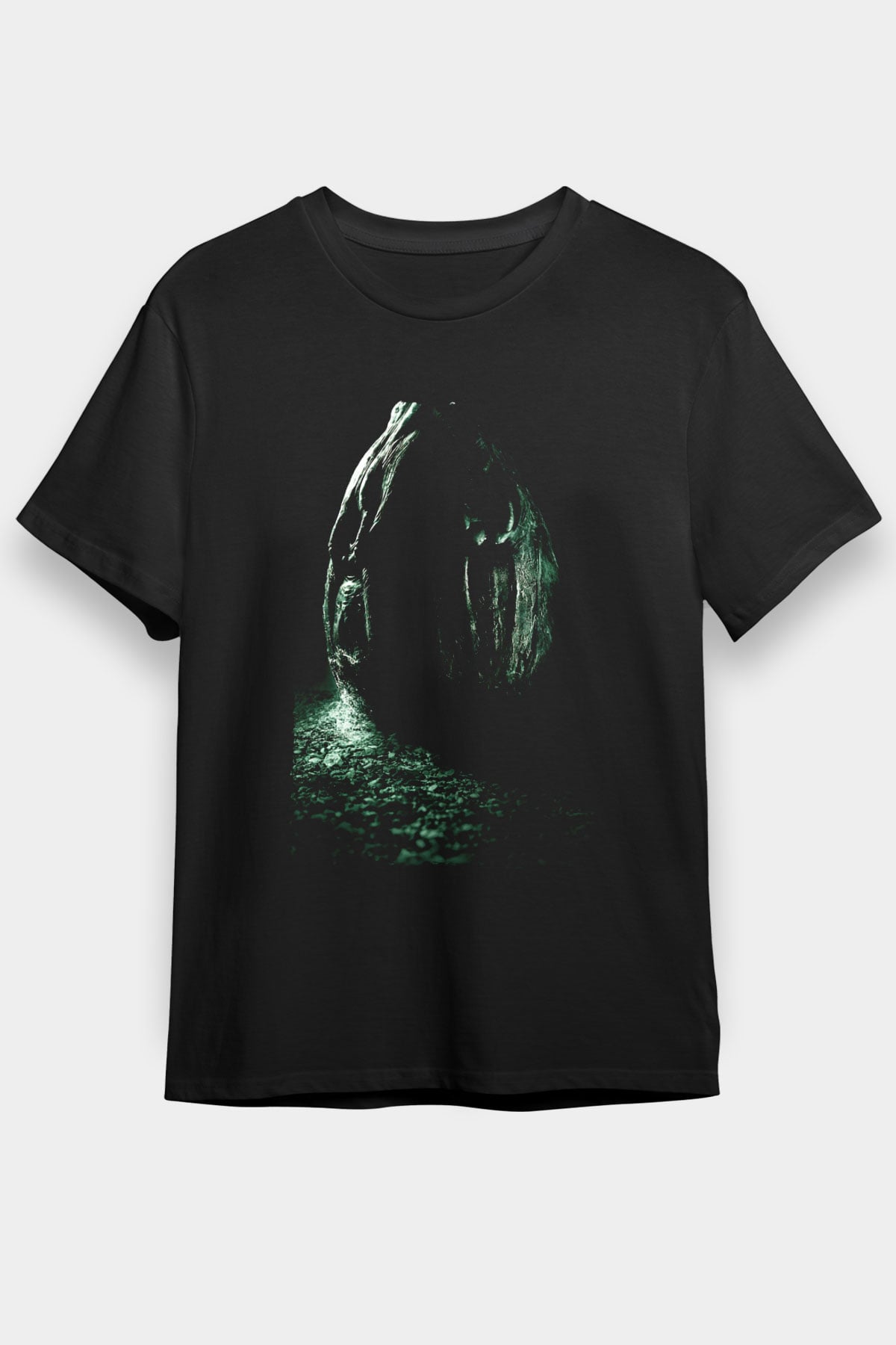 Unisex Yaratık (Alien) Baskılı Siyah Unisex Tshirt