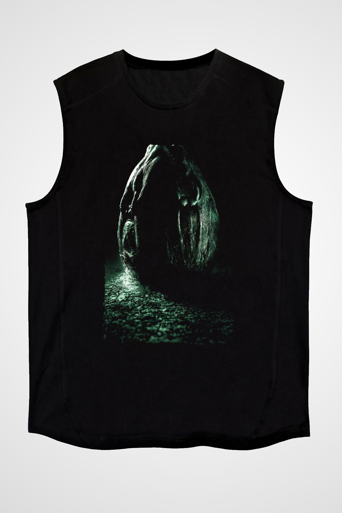 Unisex Yaratık (Alien) Baskılı Siyah Unisex Kolsuz Tshirt