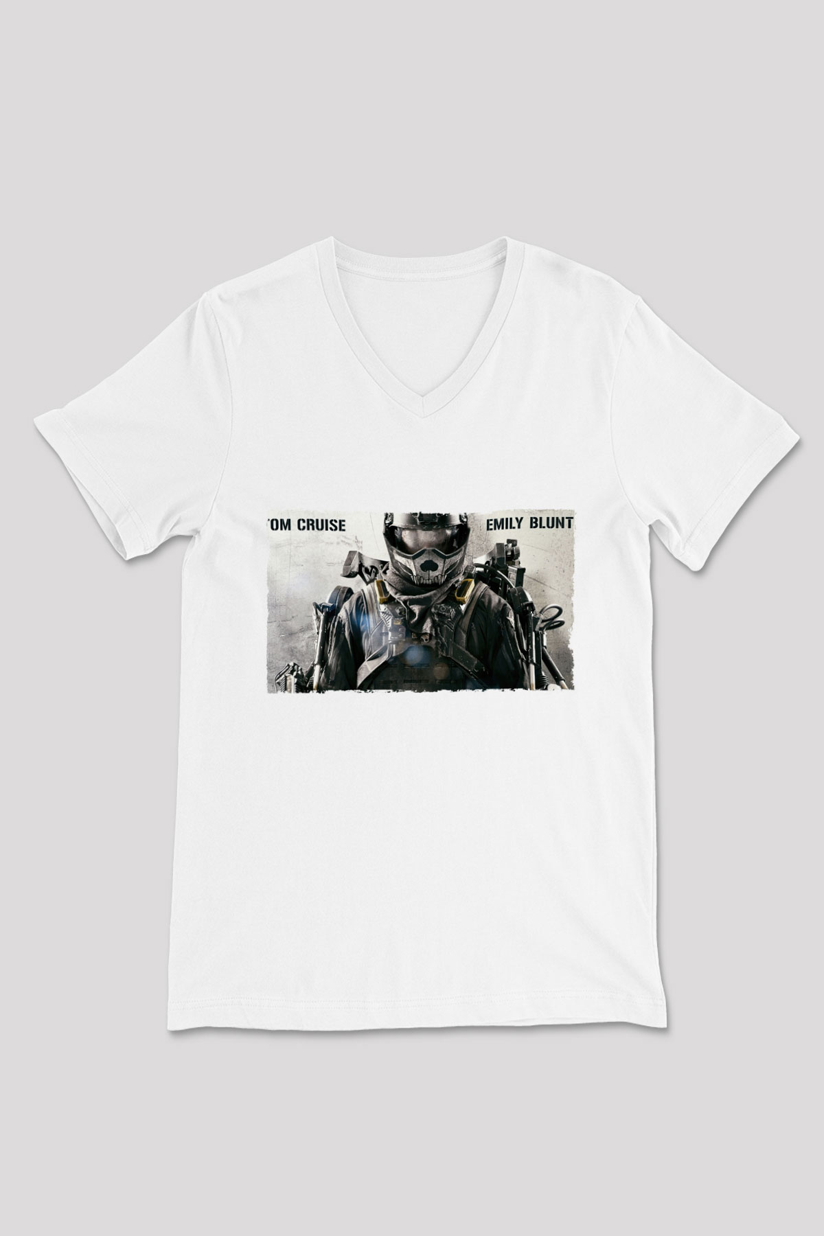 Unisex Yarının Sınırında (Edge of Tomorrow) Baskılı Beyaz V Yaka Tshirt