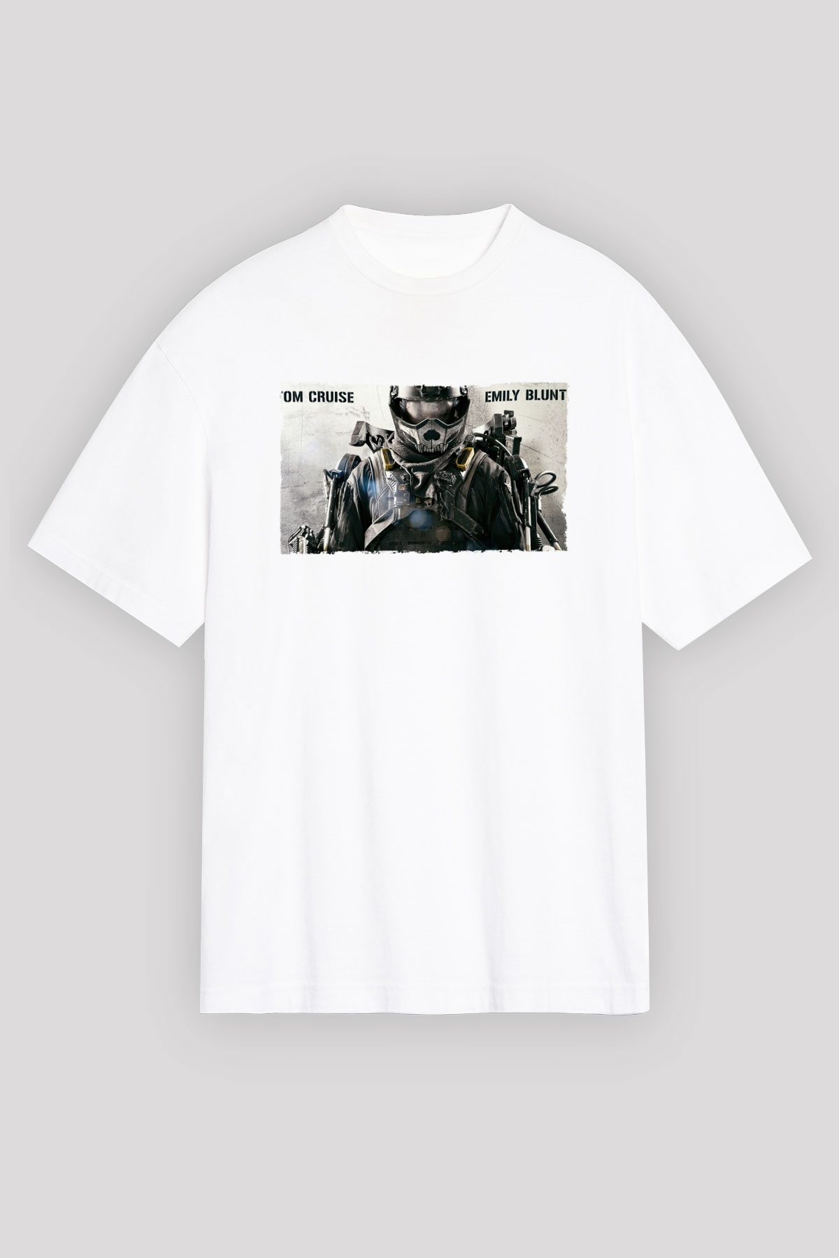 Unisex Yarının Sınırında (Edge of Tomorrow) Baskılı Beyaz Oversize Oversize T-shirt