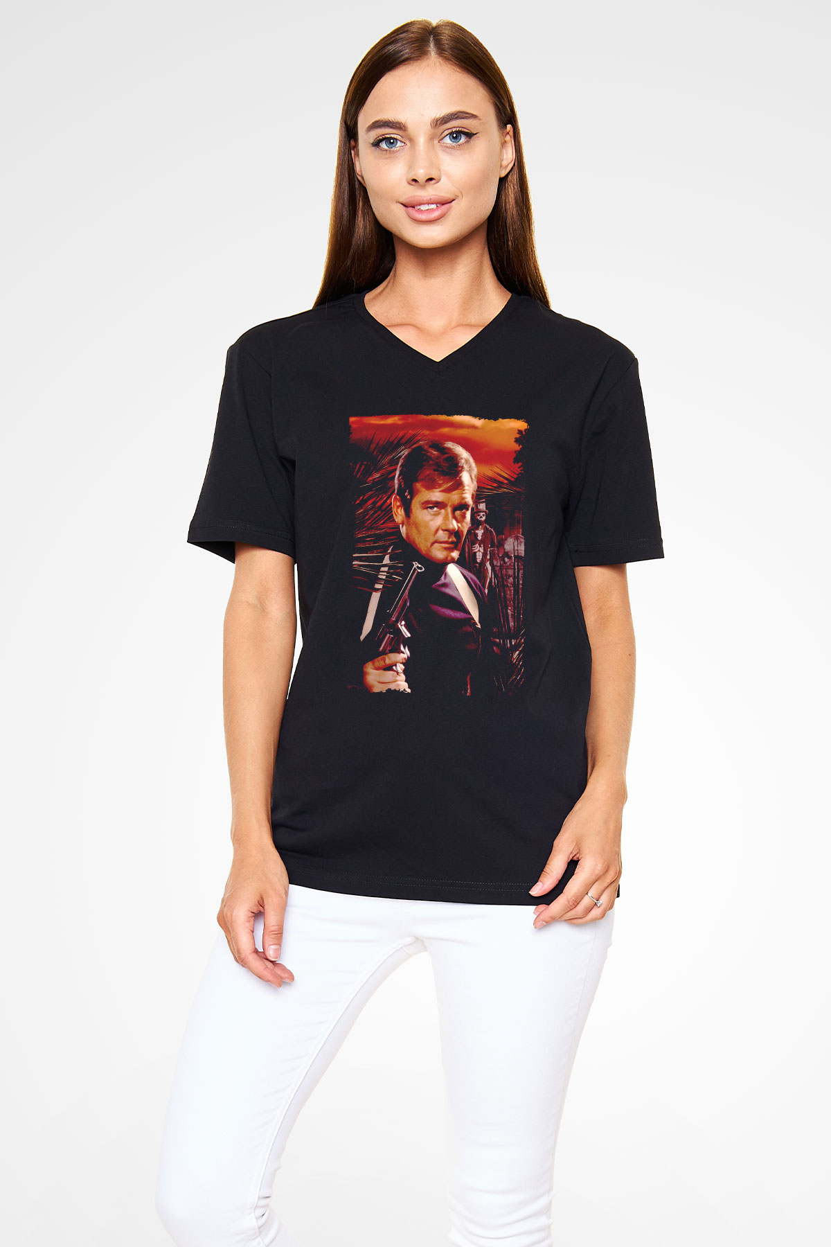 Unisex Yaşamak İçin Öldür (Live and Let Die) Baskılı Siyah V Yaka T-shirt