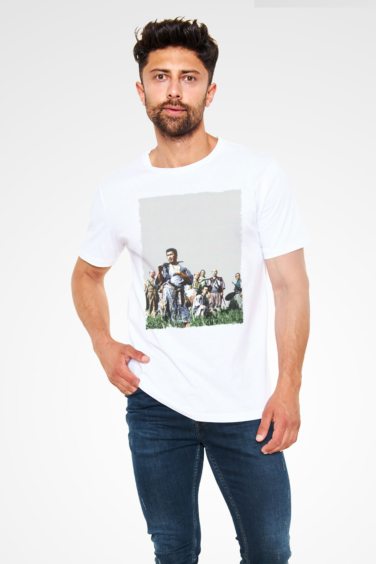 Unisex Yedi Samuray (Seven Samurai) Baskılı Beyaz Tişört