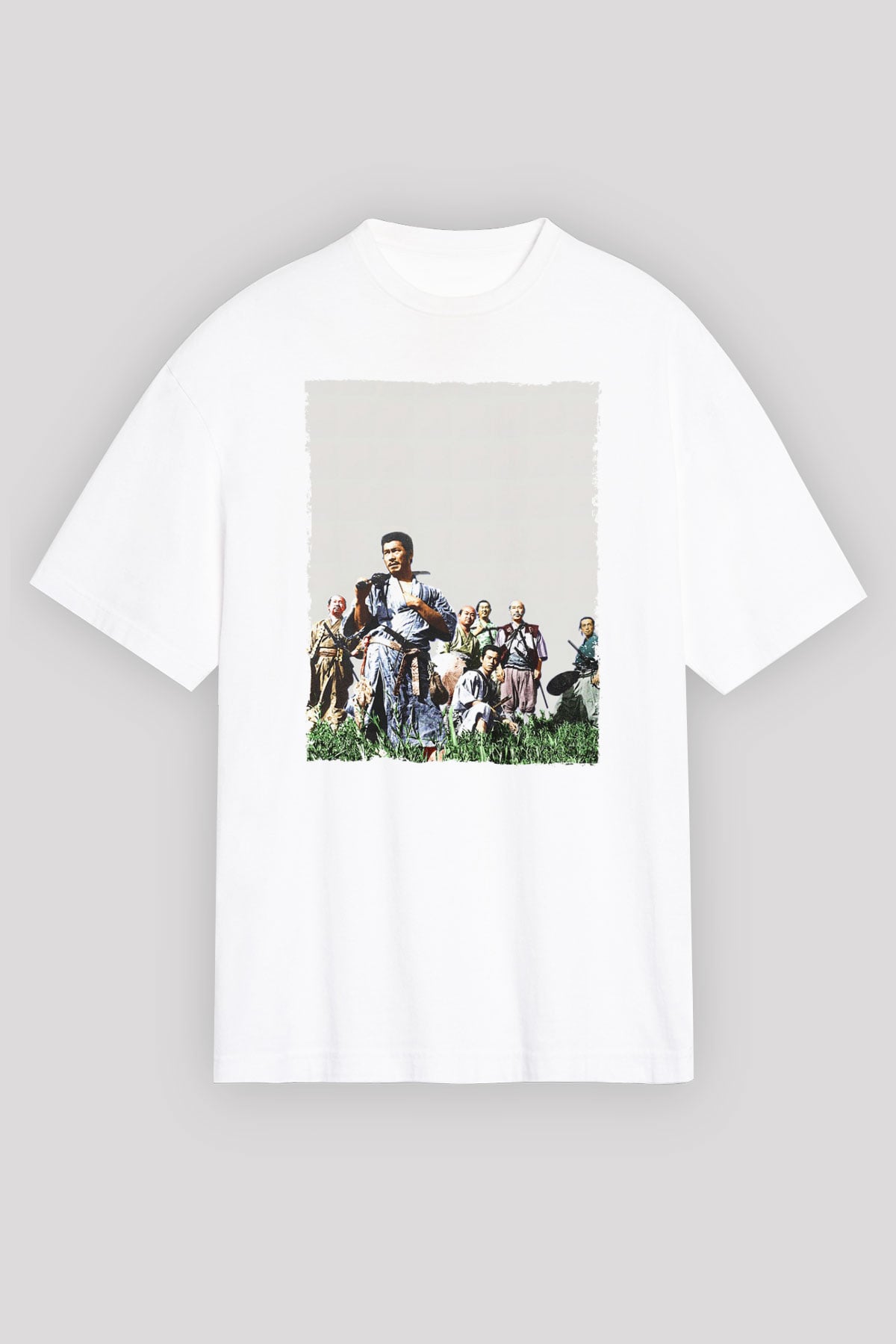 Unisex Yedi Samuray (Seven Samurai) Baskılı Beyaz Oversize Tişört