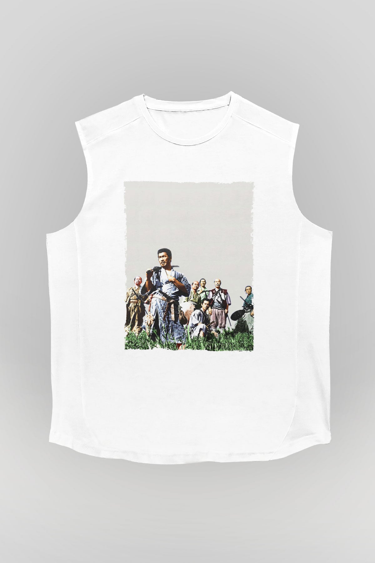 Unisex Yedi Samuray (Seven Samurai) Baskılı Beyaz Kolsuz Tişört