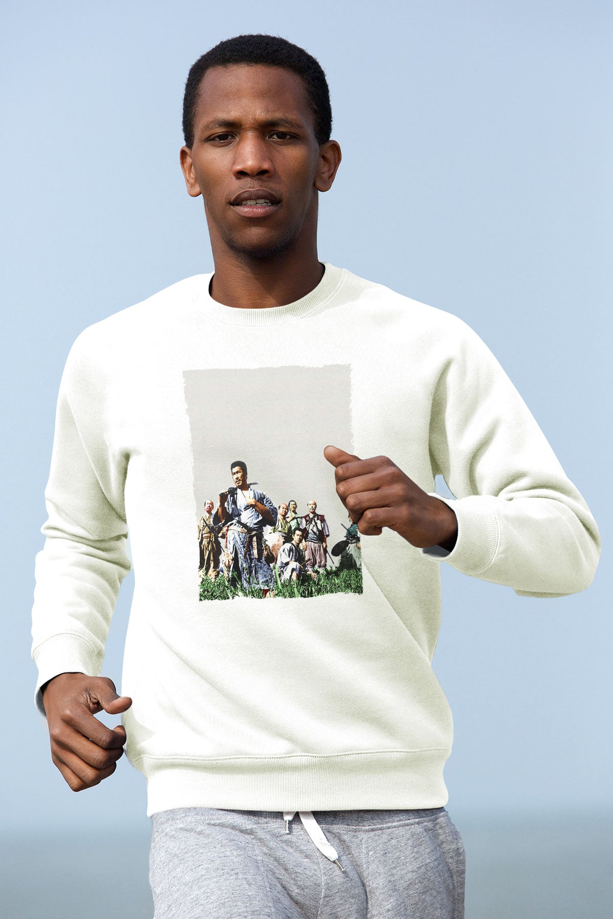Unisex Yedi Samuray (Seven Samurai) Baskılı Beyaz Sweatshirt