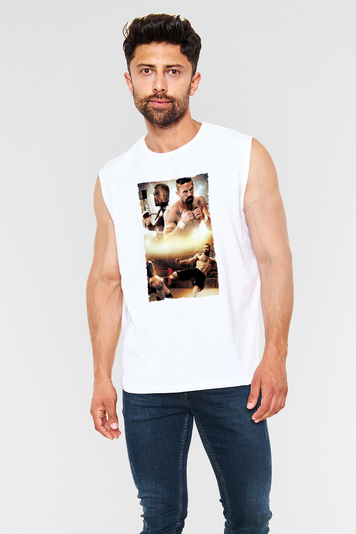 Unisex Yenilmez (Undisputed) Baskılı Beyaz Kolsuz Tişört