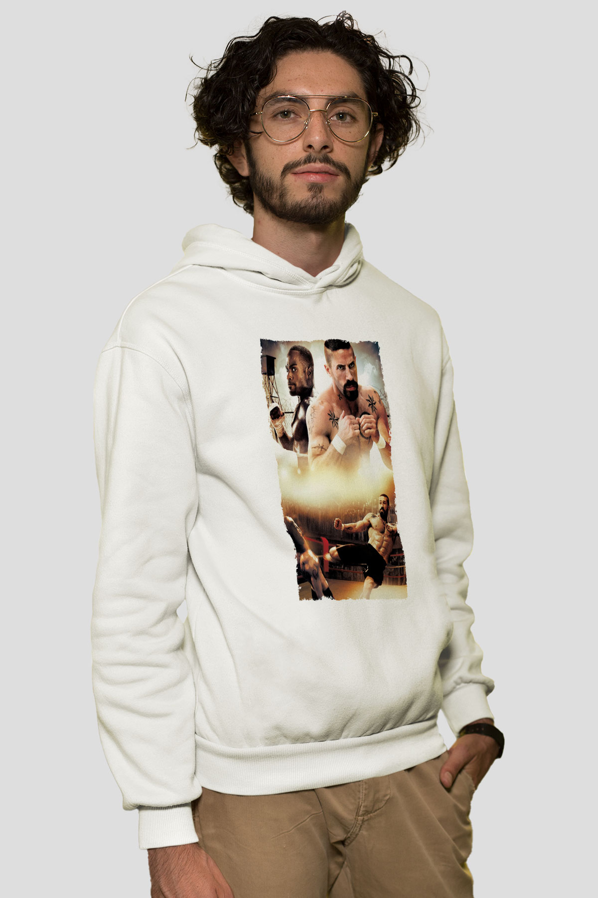 Unisex Yenilmez (Undisputed) Baskılı Beyaz Kapüşonlu Sweatshirt