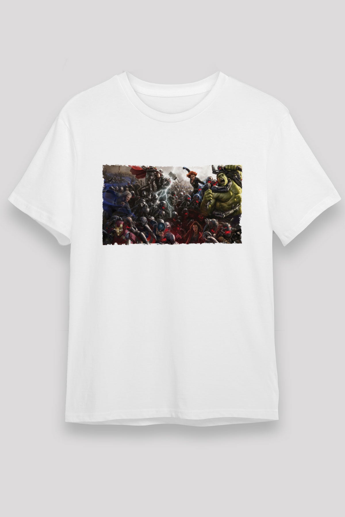 Unisex Yenilmezler 2 Avengers Age of Ultron Baskılı Beyaz Tişört
