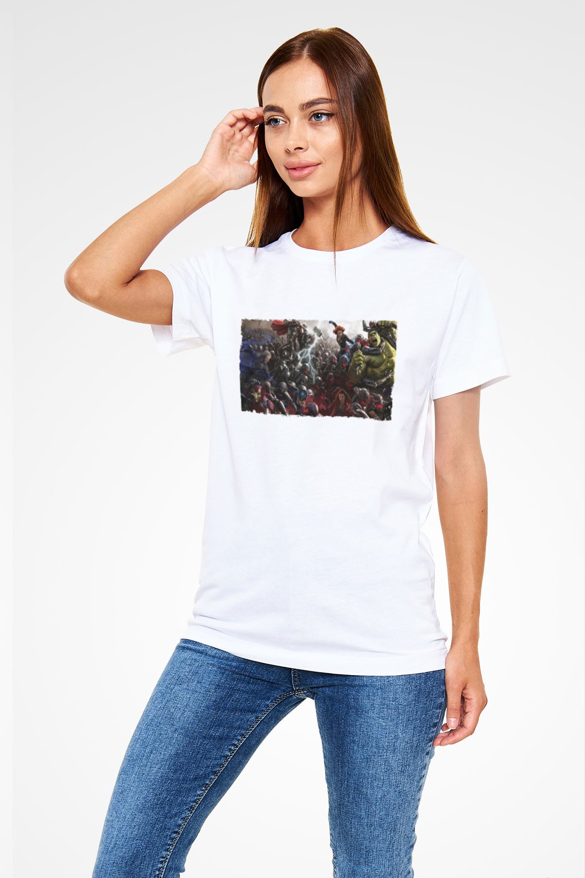 Unisex Yenilmezler 2 Avengers Age of Ultron Baskılı Beyaz Tişört
