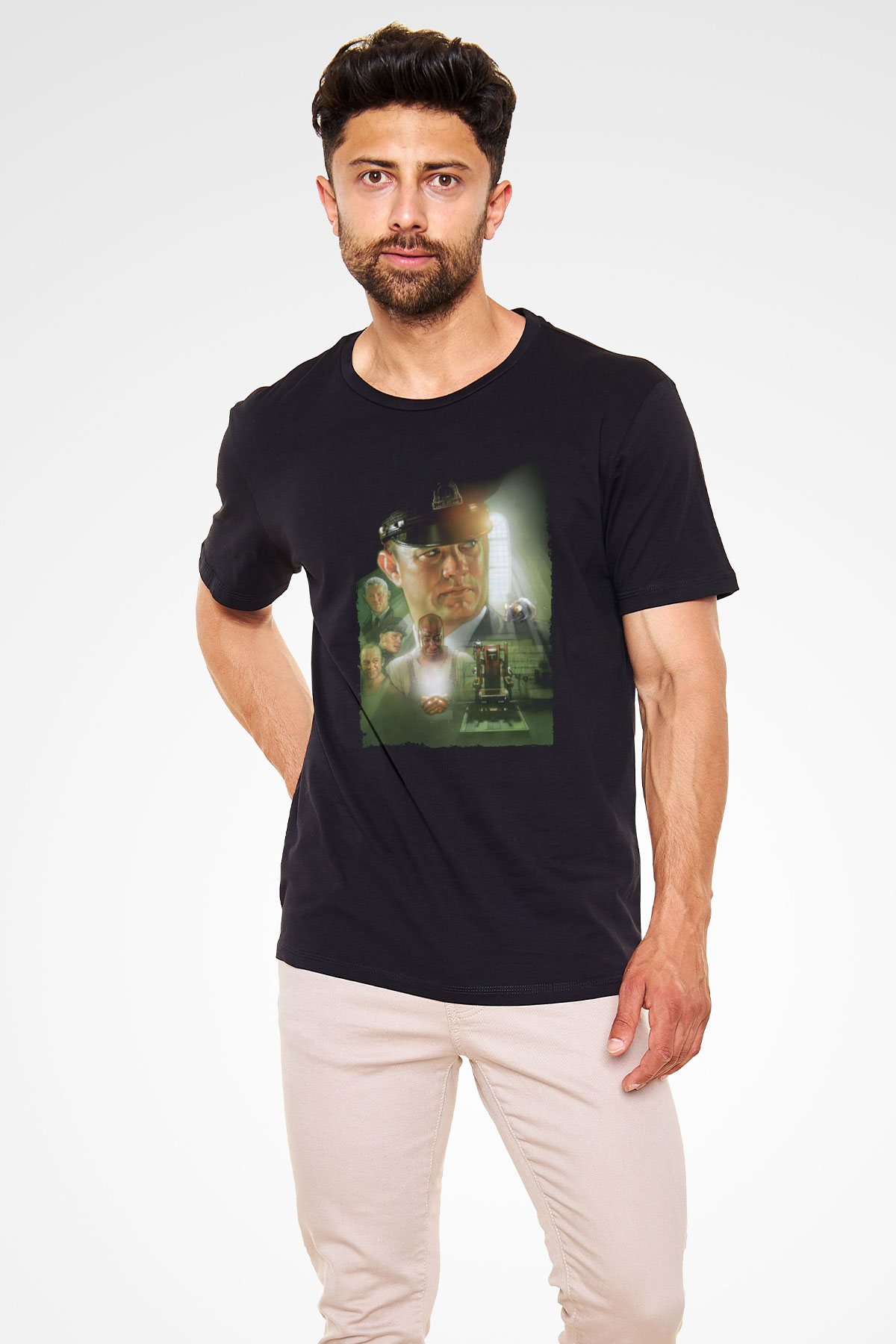 Unisex Yeşil Yol (The Green Mile) Baskılı Siyah T-Shirt