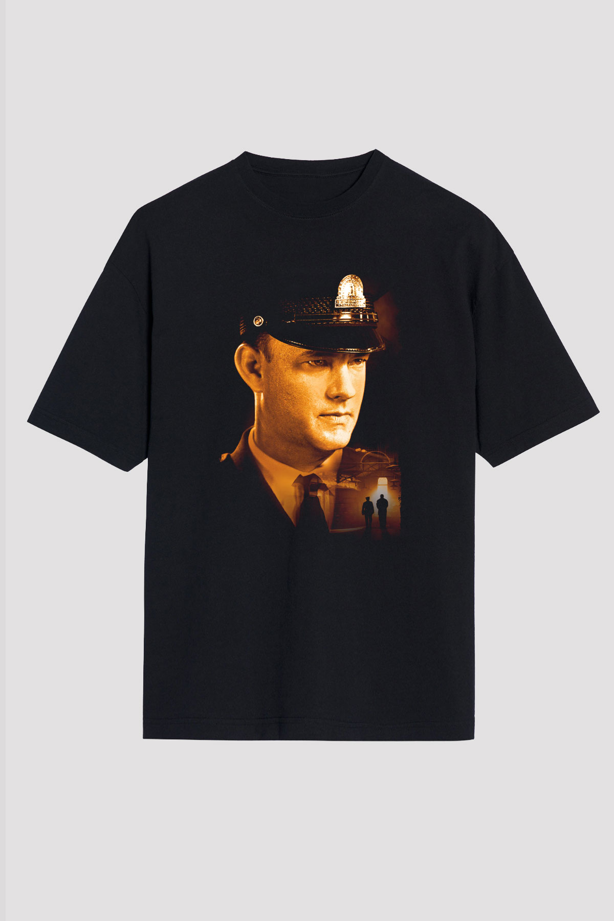 Unisex Yeşil Yol (The Green Mile) Baskılı Siyah Oversize Tişört