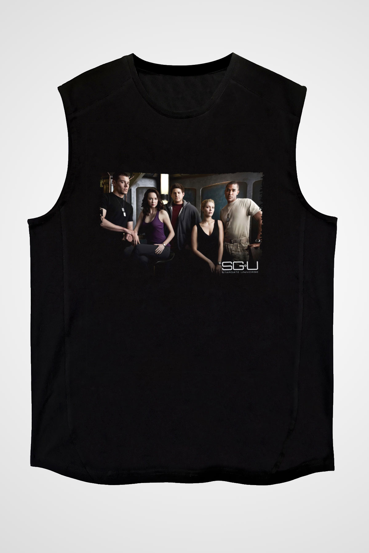 Unisex Yıldız Geçidi Evren (Stargate Universe) Baskılı Siyah Kolsuz Tişört