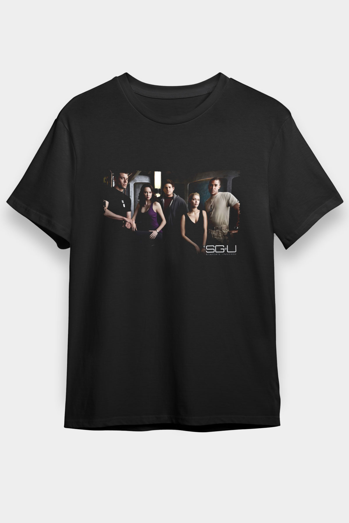 Unisex Yıldız Geçidi Evren (Stargate Universe) Baskılı Siyah Tişört