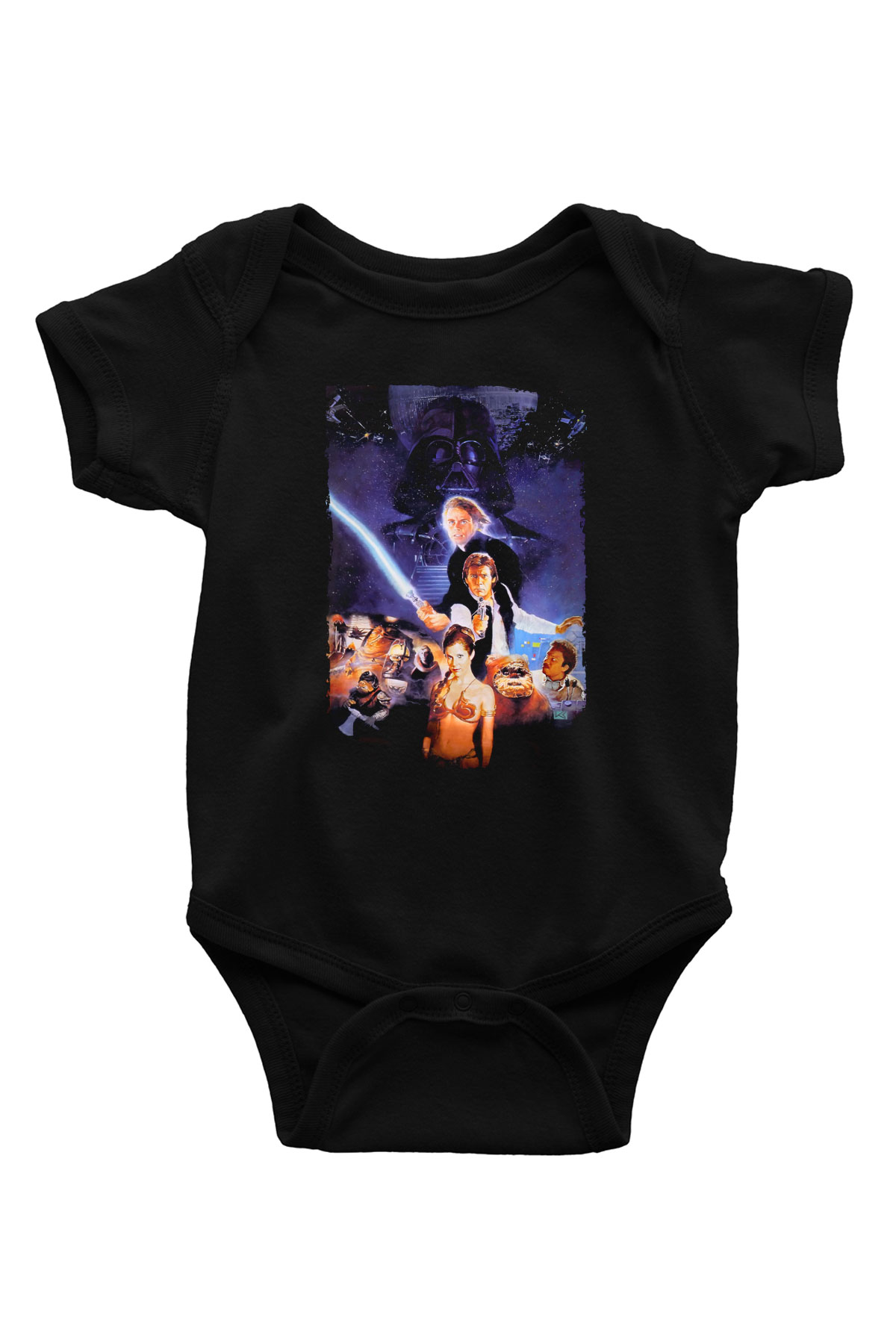 Unisex Yıldız Savaşları Bölüm VI - Jedi'ın Dönüşü (Return of the Jedi) Baskılı Siyah Bebek Body - Zıbın