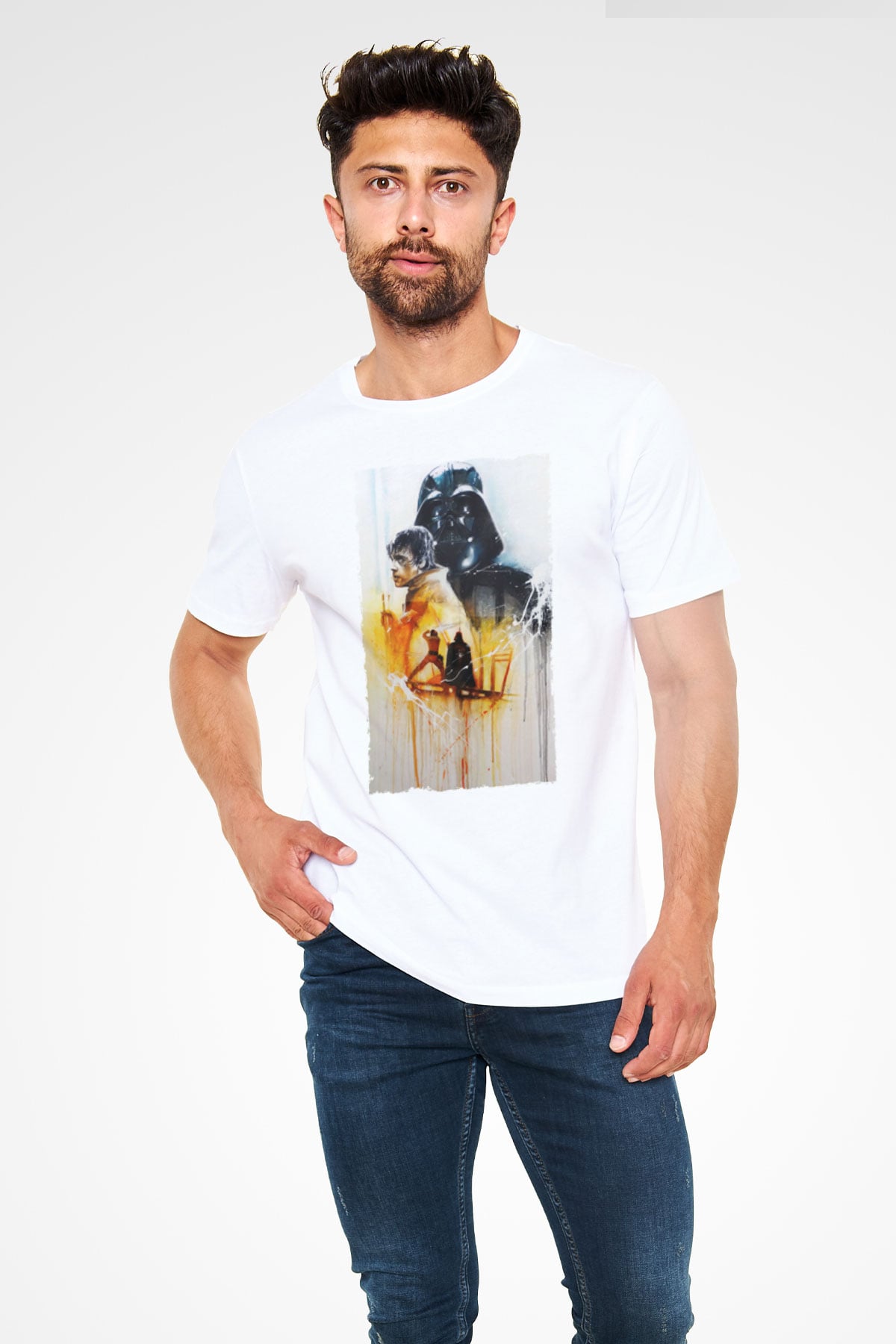 Unisex Yıldız Savaşları (Return of the Jedi) Baskılı Beyaz Tişört