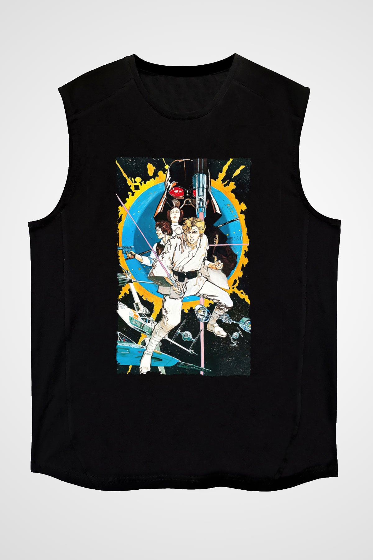Unisex Yıldız Savaşları (Star Wars) Baskılı Siyah Kolsuz T-shirt