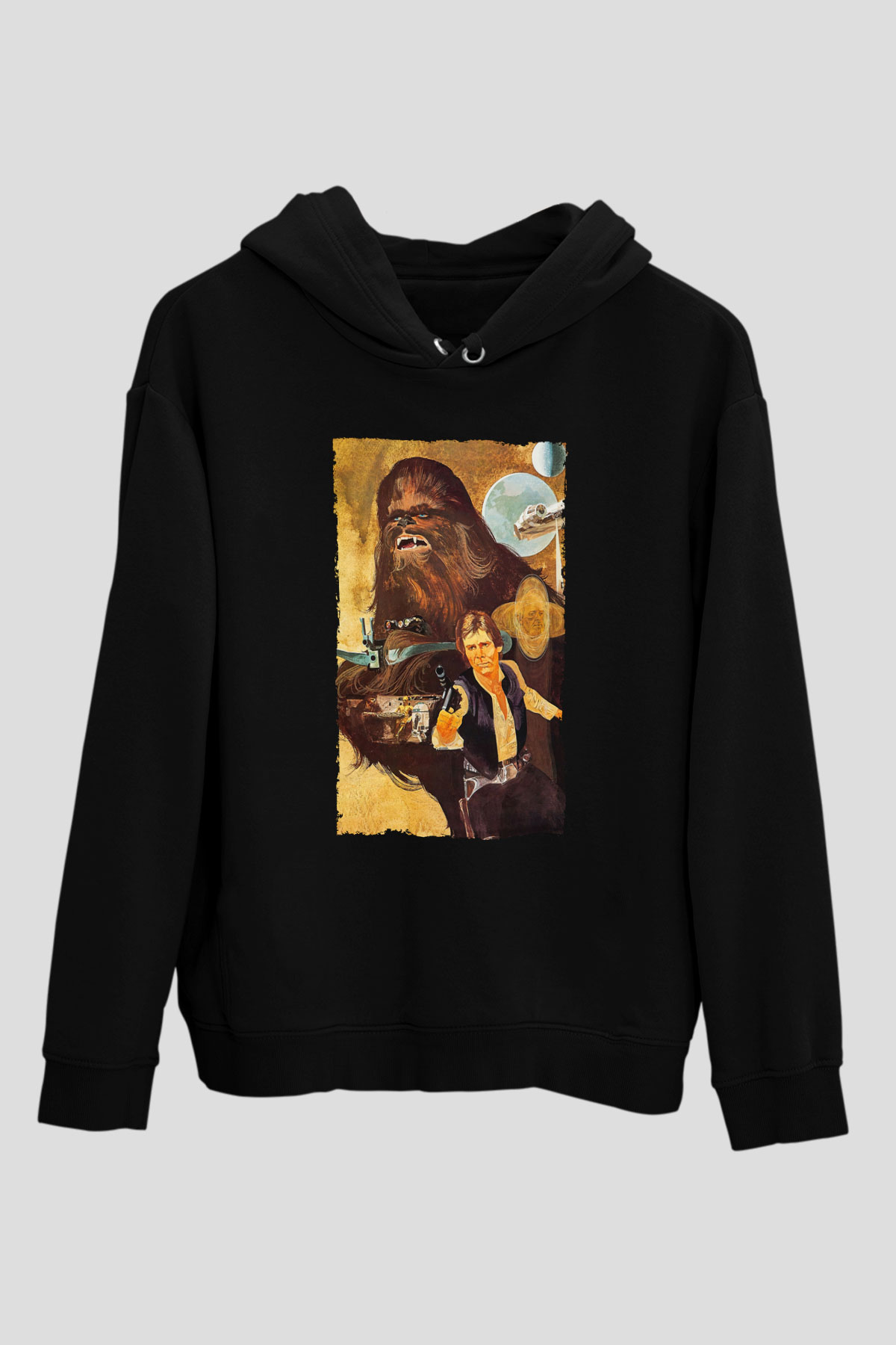 Unisex Yıldız Savaşları (Star Wars) Baskılı Siyah Kapüşonlu Sweatshirt