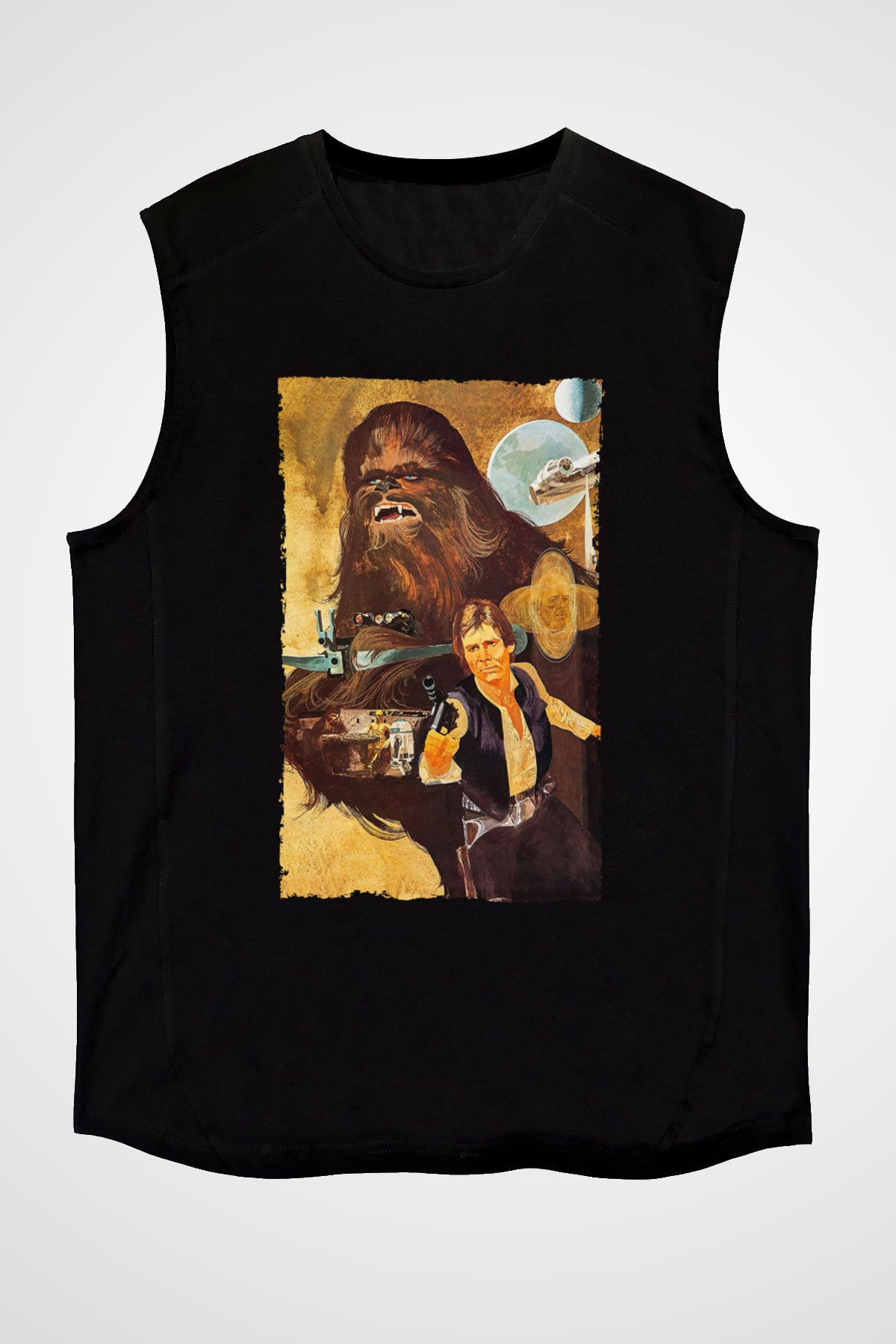Unisex Yıldız Savaşları (Star Wars) Baskılı Siyah Kolsuz Tişört