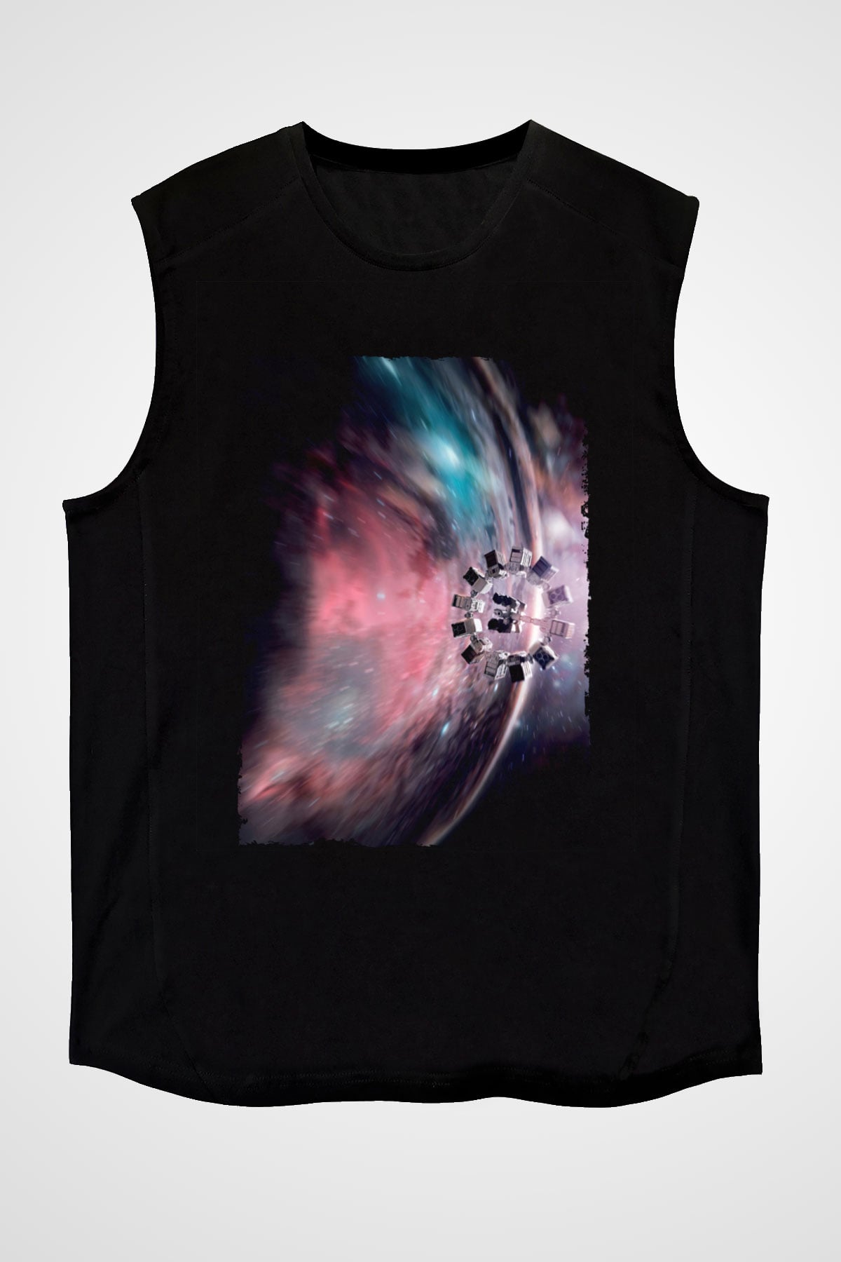 Unisex Yıldızlararası (Interstellar) Baskılı Siyah Kolsuz T-shirt