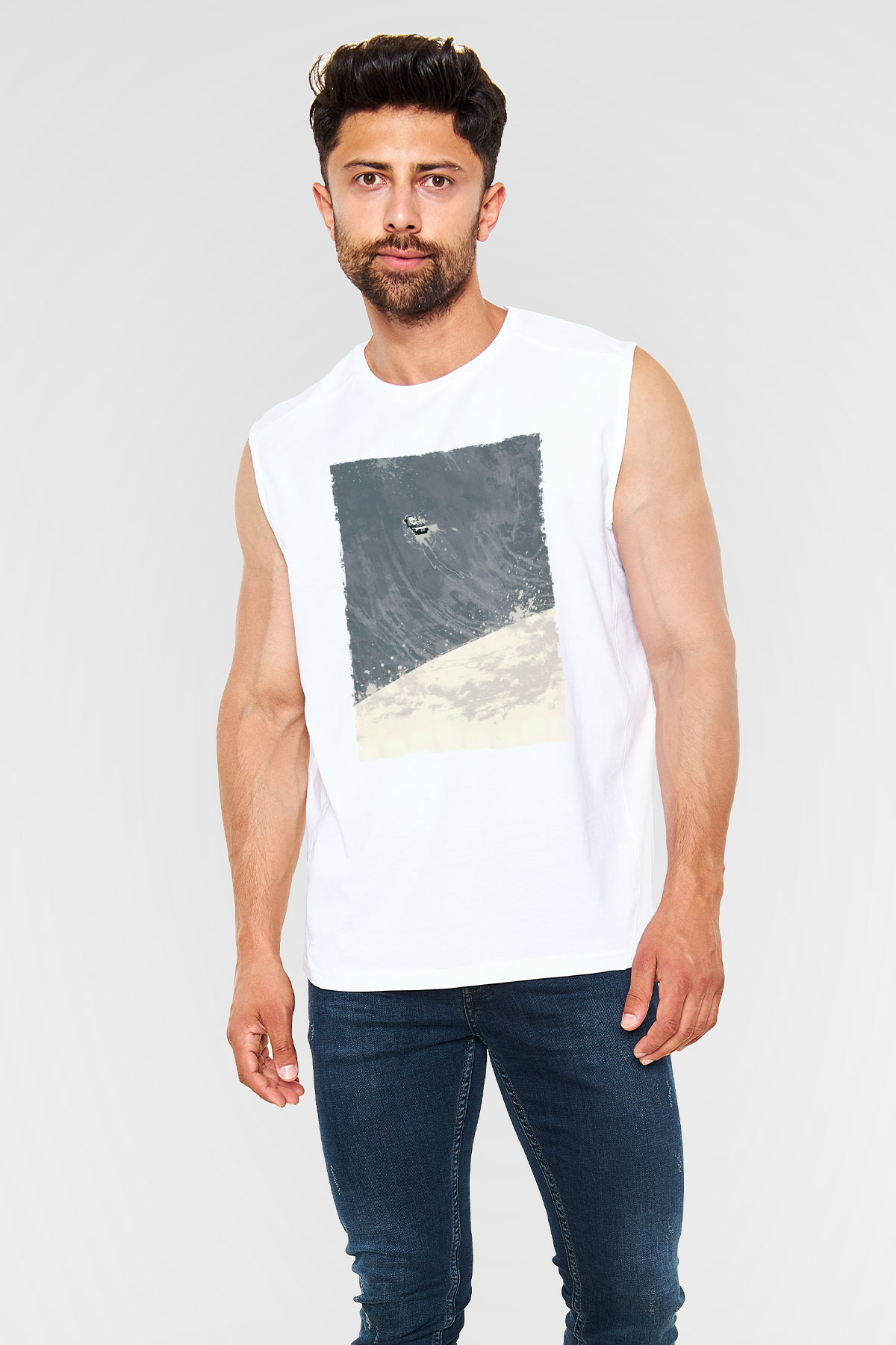 Unisex Yıldızlararası (Interstellar) Baskılı Beyaz Kolsuz Tshirt