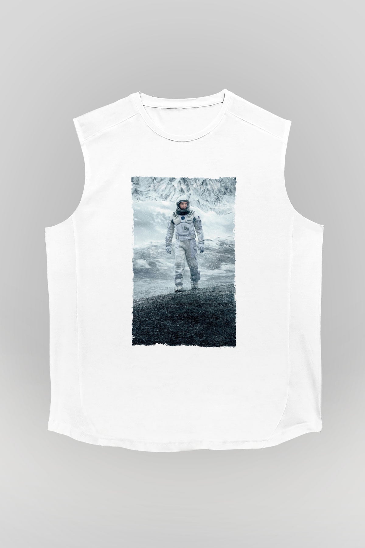 Unisex Yıldızlararası (Interstellar) Baskılı Beyaz Kolsuz Tişört