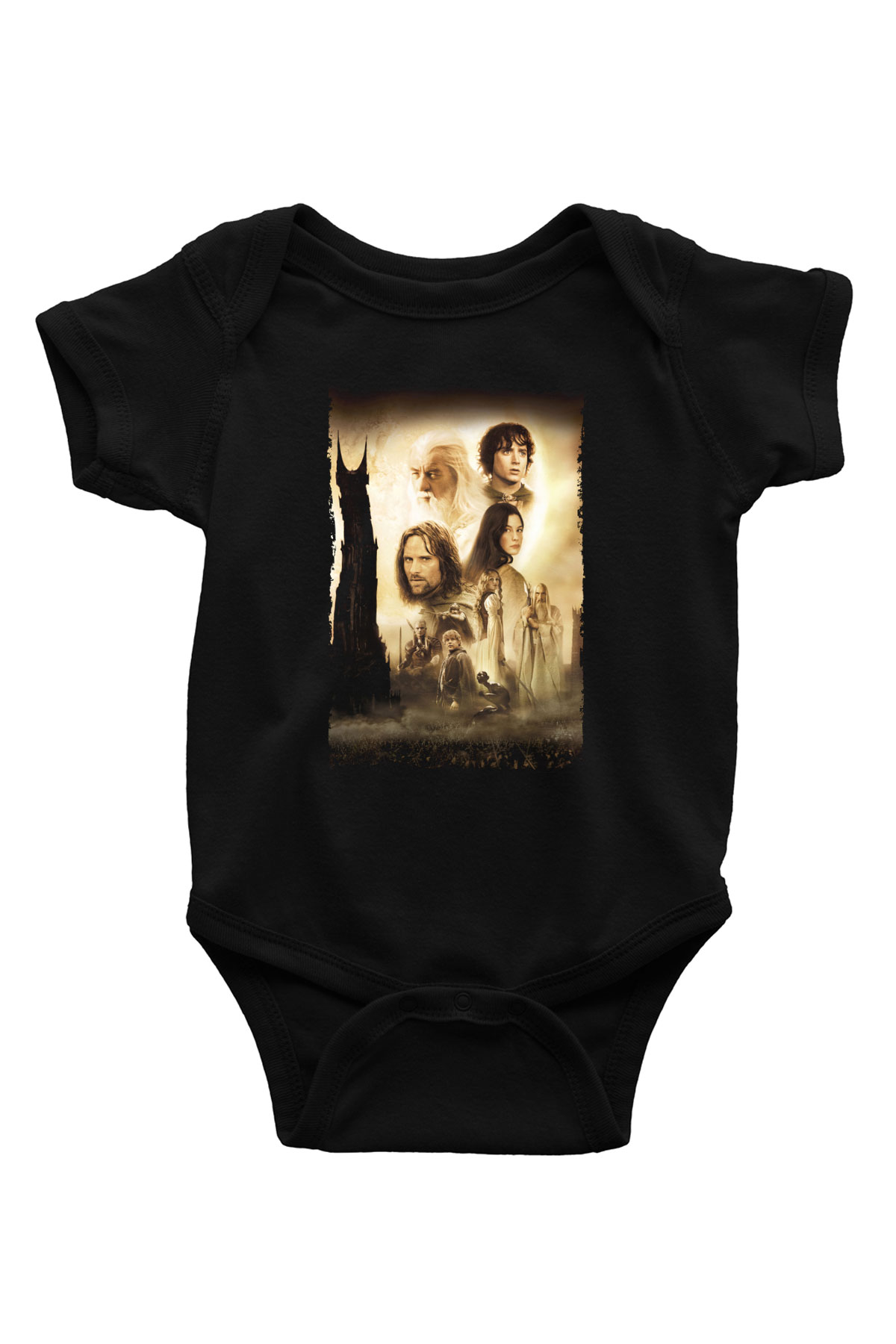 Unisex Yüzüklerin Efendisi İki Kule (The Lord of the Rings The Two Towers) Baskılı Siyah Bebek Body - Zıbın