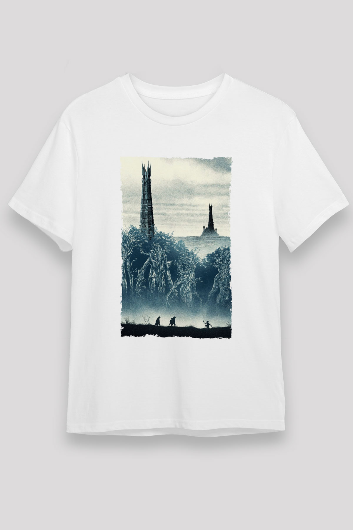 Unisex Yüzüklerin Efendisi İki Kule (The Lord of the Rings The Two Towers) Baskılı Beyaz Tshirt