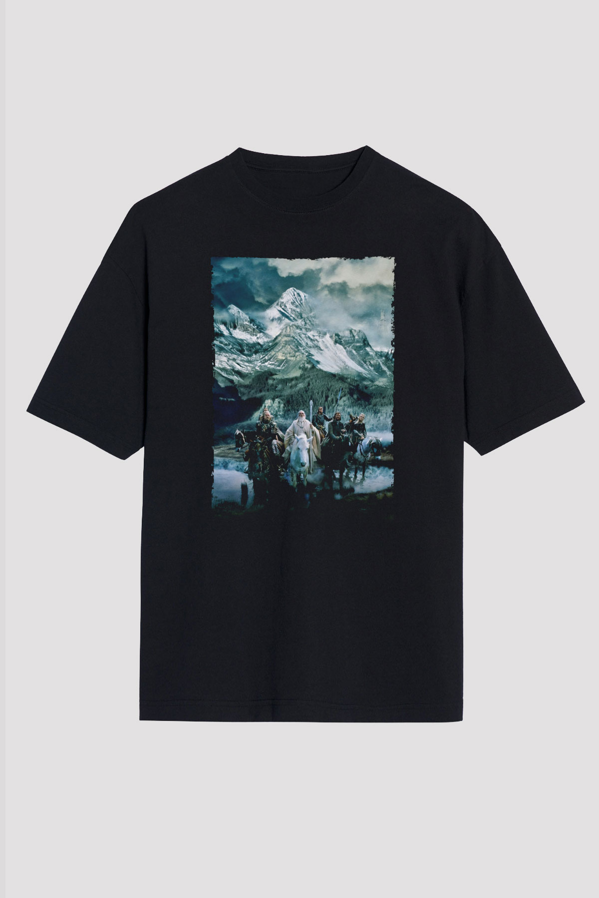 Unisex Yüzüklerin Efendisi Kralın Dönüşü (The Lord of the Rings The Return of the King) Baskılı Siyah Unisex Oversize Tişört