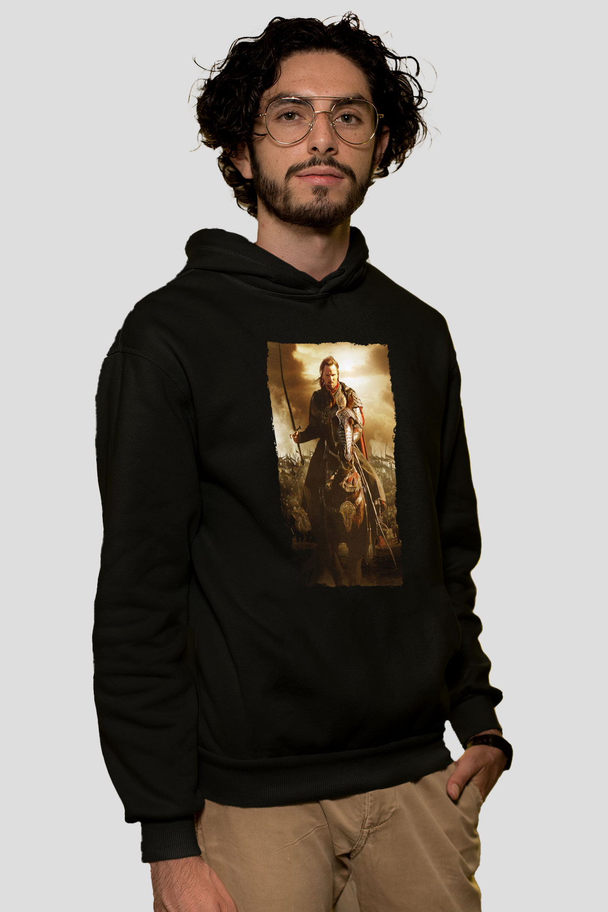 Unisex Yüzüklerin Efendisi Kralın Dönüşü (The Lord of the Rings The Return of the King) Baskılı Siyah Kapüşonlu Sweatshirt