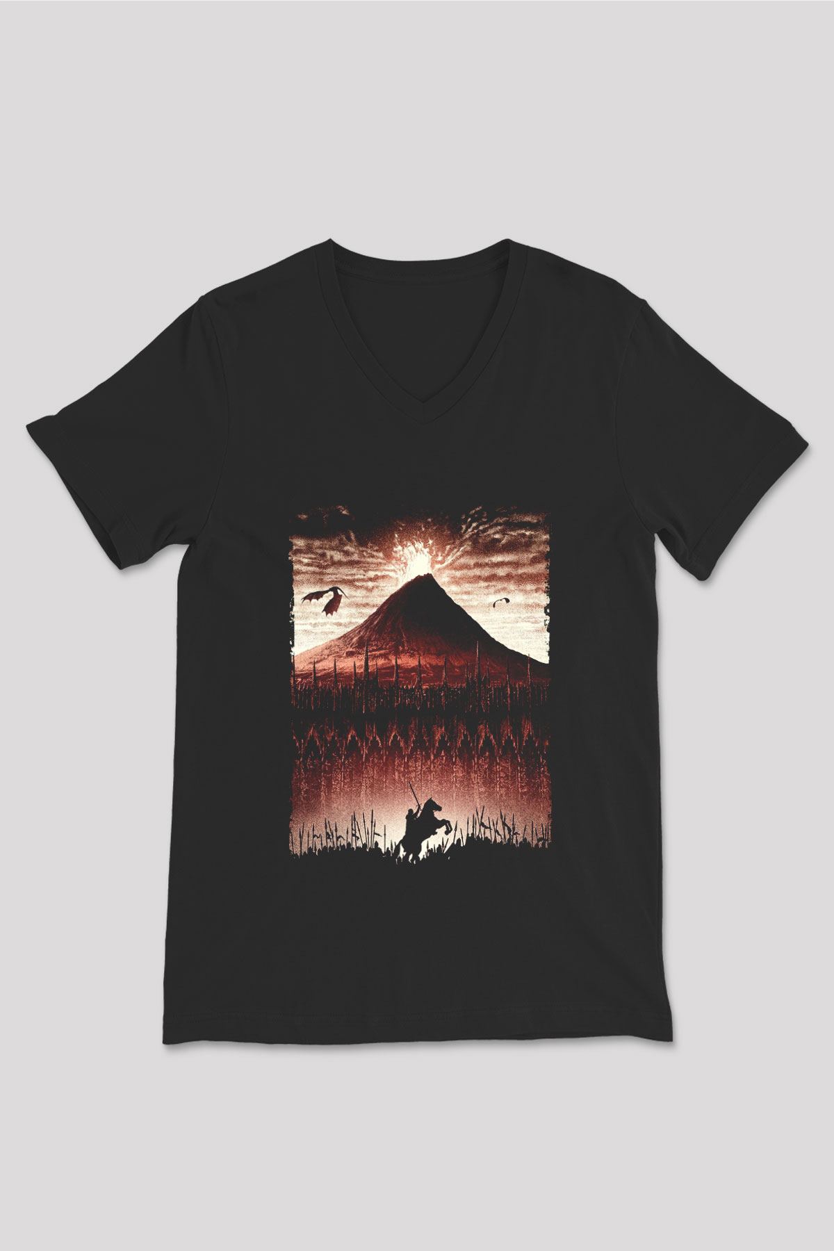 Unisex Yüzüklerin Efendisi Kralın Dönüşü (The Lord of the Rings The Return of the King) Baskılı Siyah Unisex V Yaka T-shirt