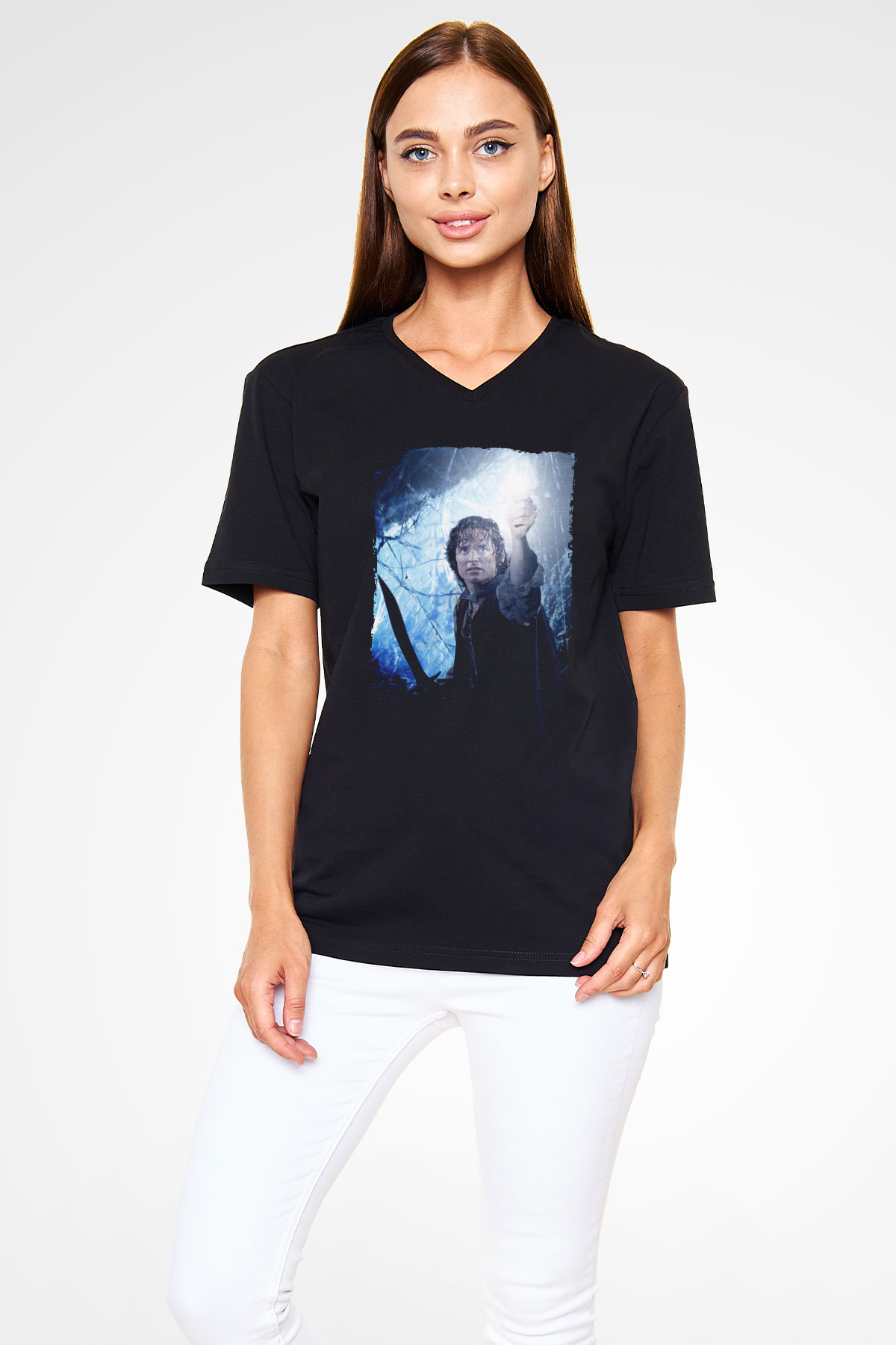 Unisex Yüzüklerin Efendisi Kralın Dönüşü (The Lord of the Rings The Return of the King) Baskılı Siyah Unisex V Yaka Tshirt