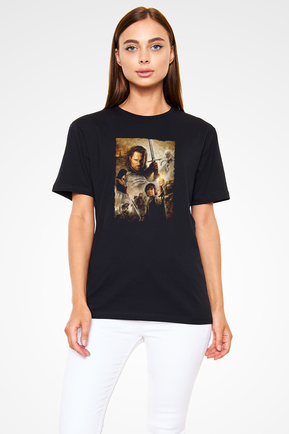Unisex Yüzüklerin Efendisi Kralın Dönüşü (The Lord of the Rings The Return of the King) Baskılı Siyah Tshirt