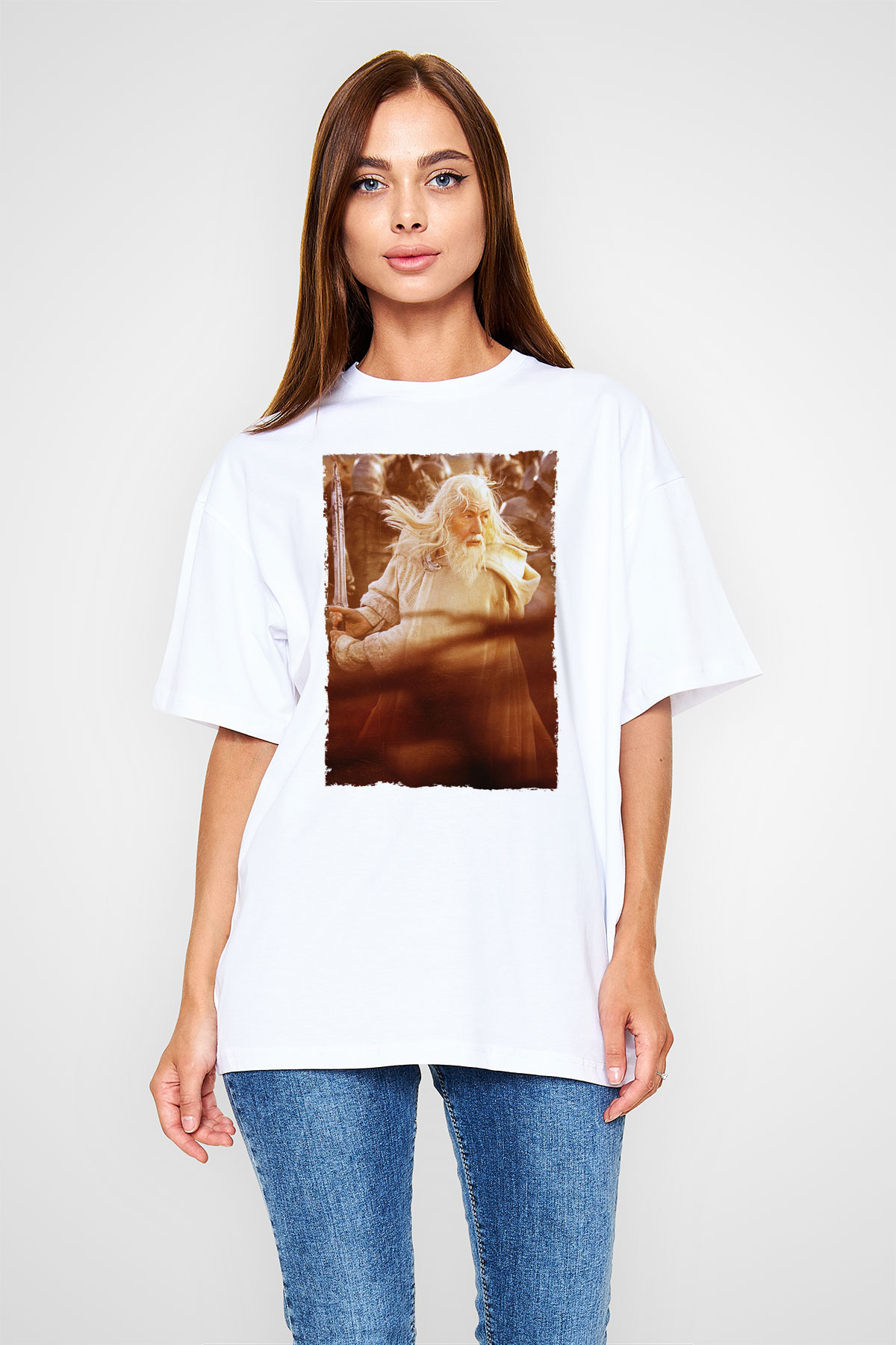 Unisex Yüzüklerin Efendisi Kralın Dönüşü (The Lord of the Rings The Return of the King) Baskılı Beyaz T-shirt