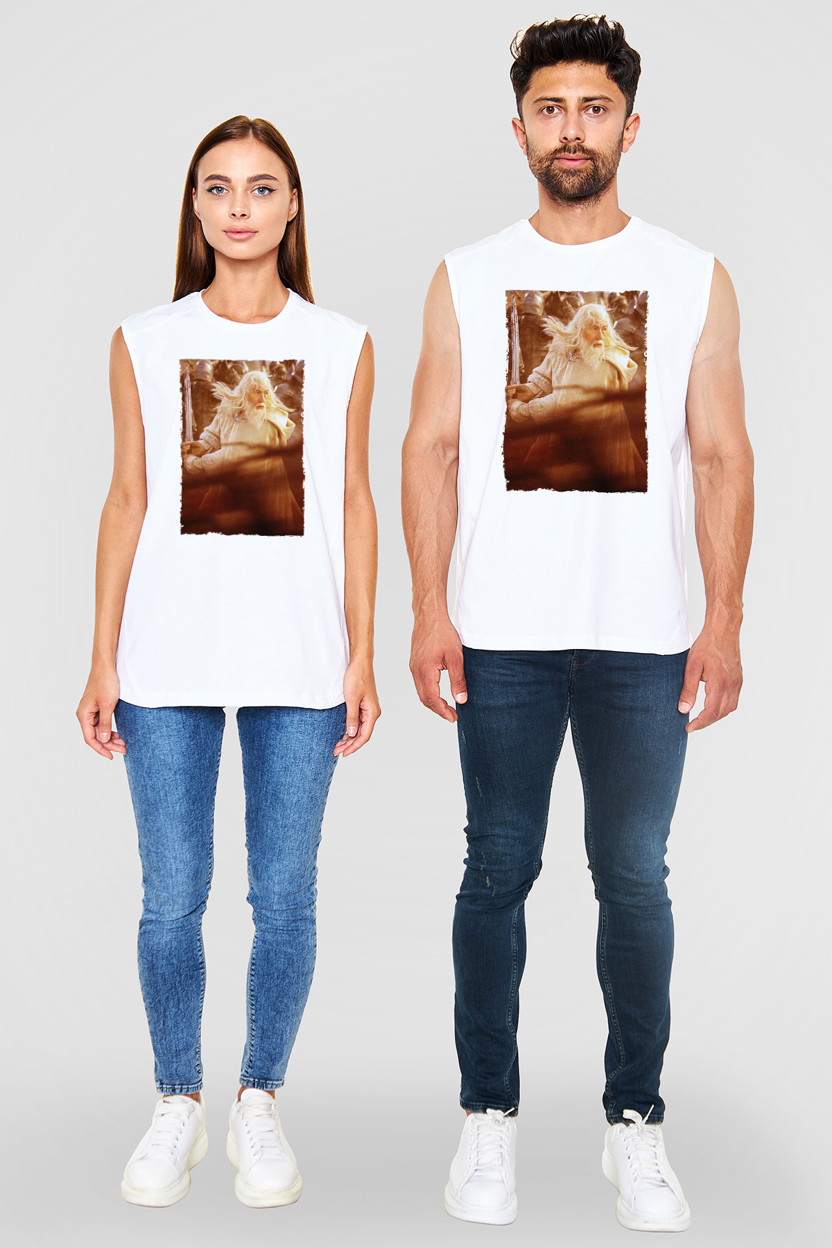 Unisex Yüzüklerin Efendisi Kralın Dönüşü (The Lord of the Rings The Return of the King) Baskılı Beyaz Kolsuz T-shirt