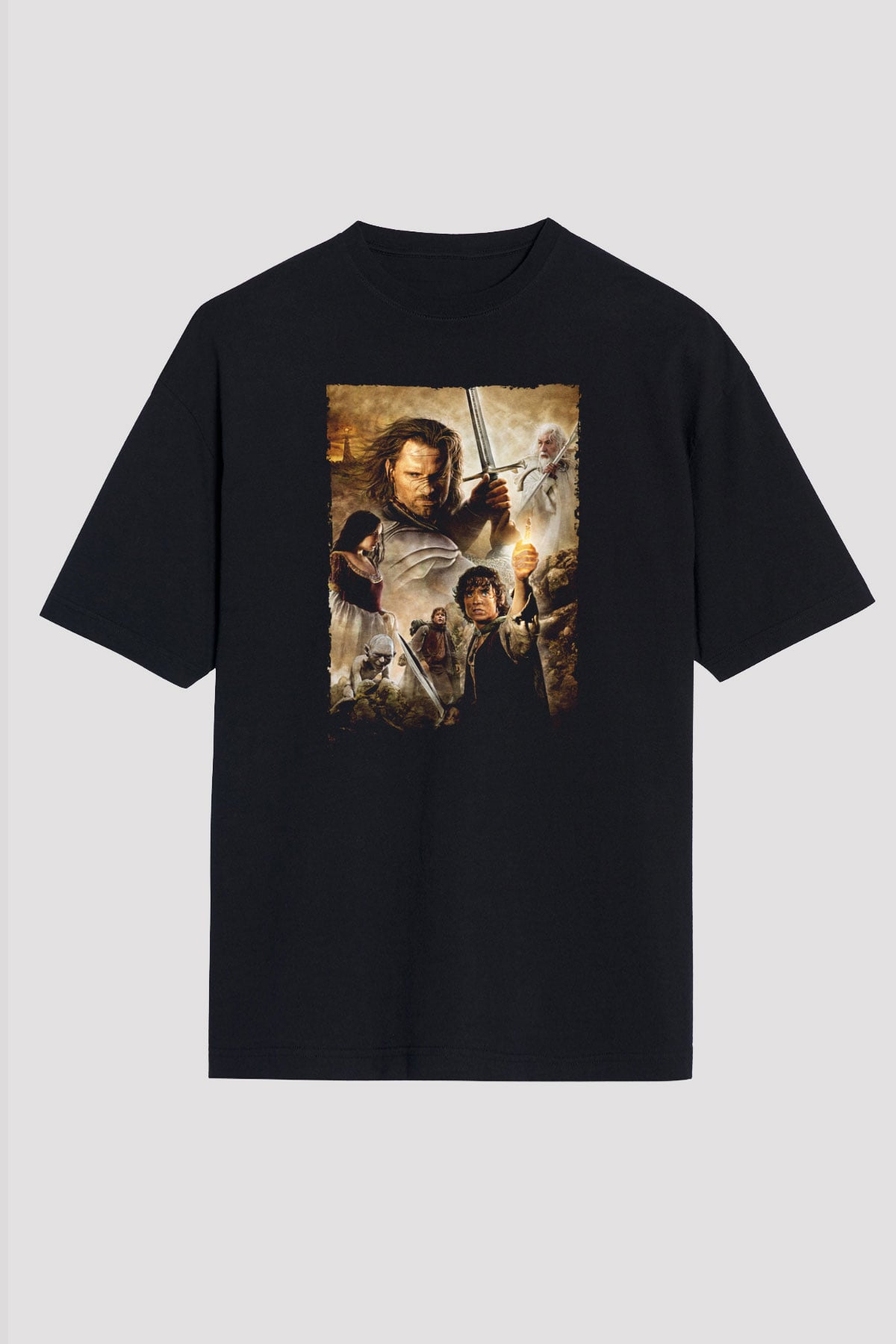 Unisex Yüzüklerin Efendisi Kralın Dönüşü (The Lord of the Rings The Return of the King) Baskılı Siyah Oversize Tshirt