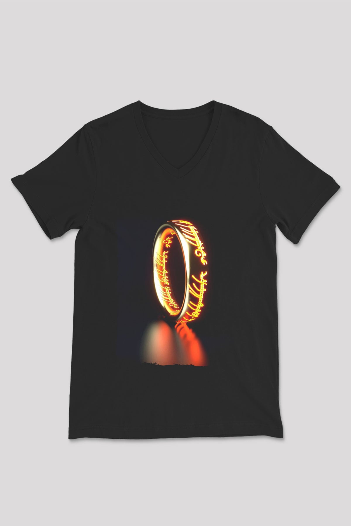 Unisex Yüzüklerin Efendisi (The Lord of the Rings) Baskılı Siyah V Yaka Tshirt