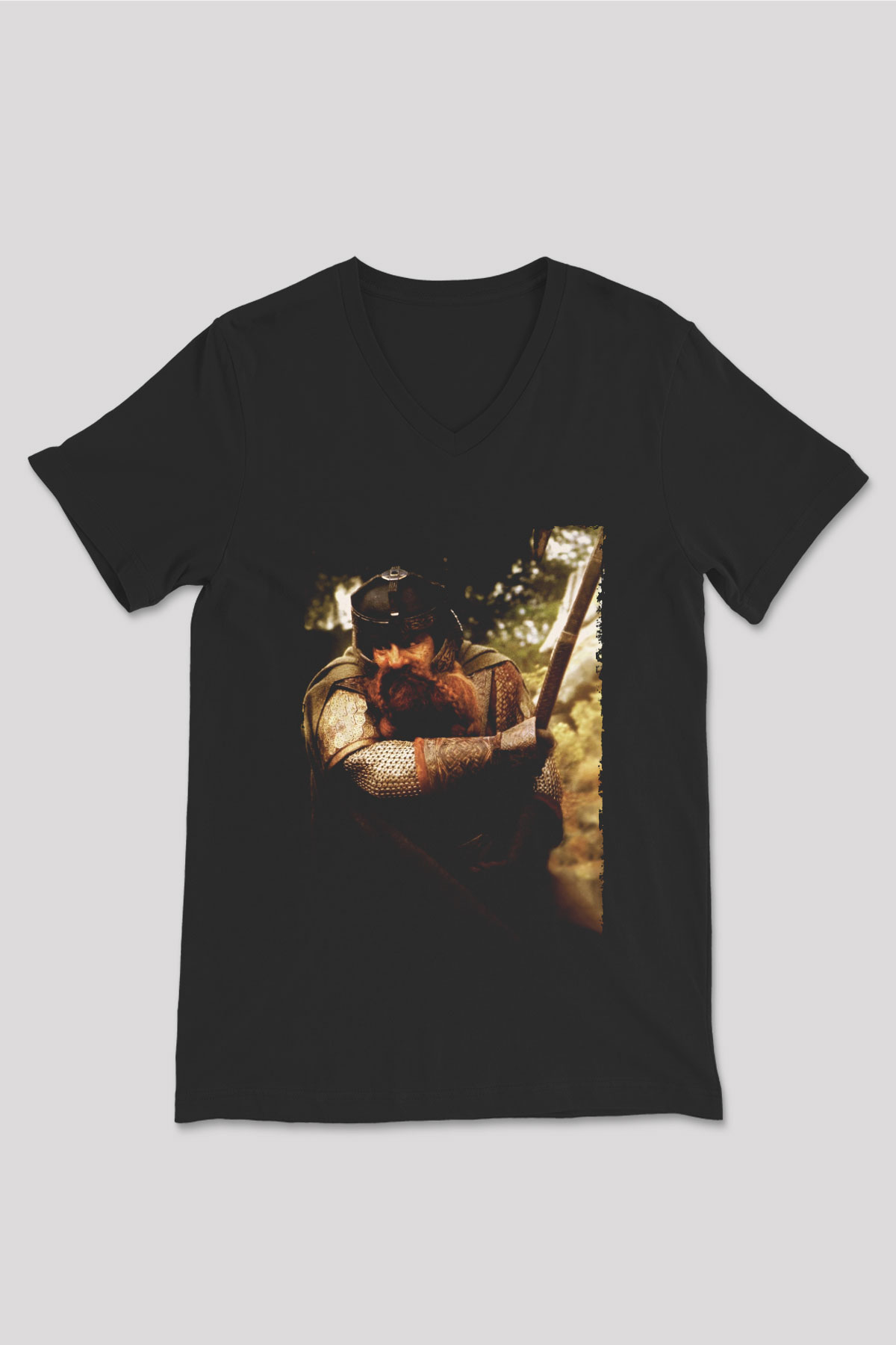Unisex Yüzüklerin Efendisi Yüzük Kardeşliği (The Lord of the Rings The Fellowship of the Ring) Baskılı Siyah V Yaka Tshirt