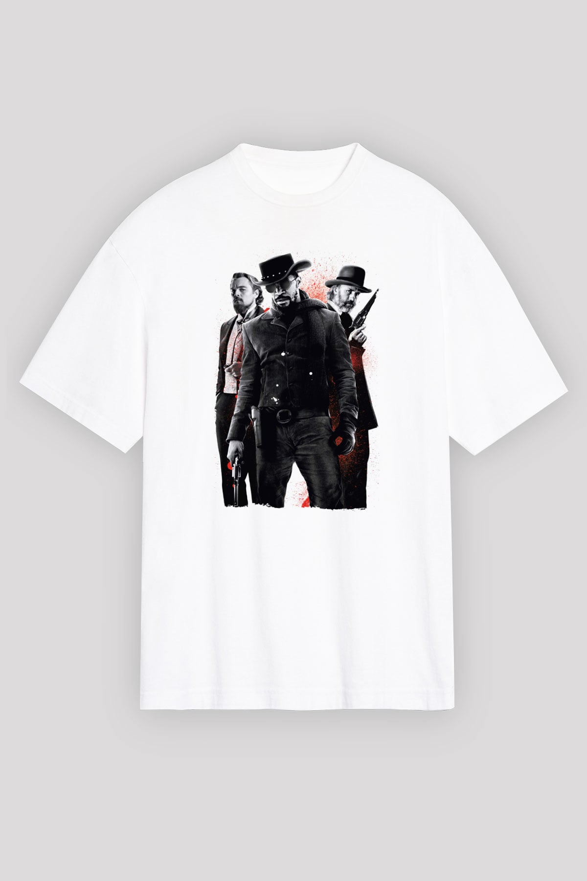 Unisex Zincirsiz - Django Unchained Baskılı Beyaz Oversize Tişört