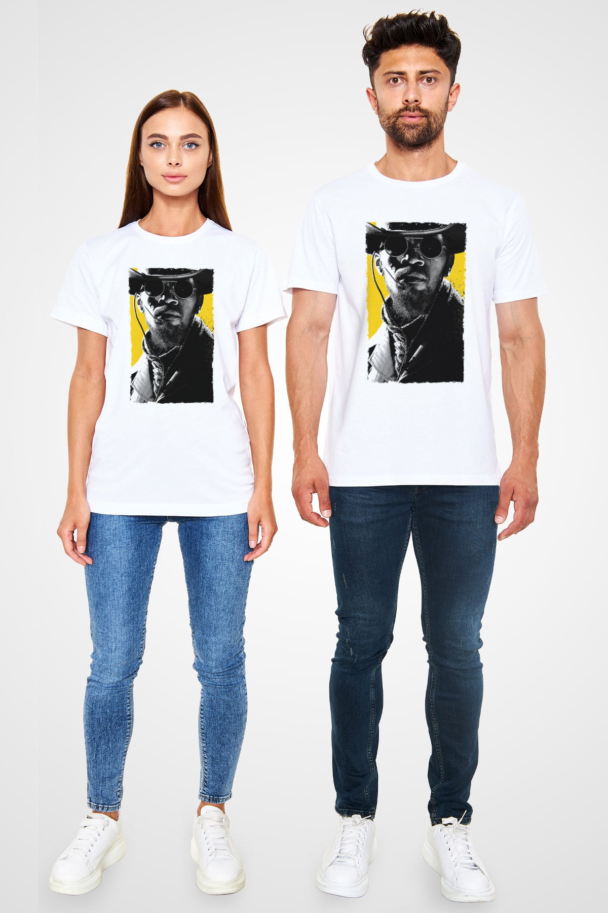 Unisex Zincirsiz - Django Unchained Baskılı Beyaz Tshirt