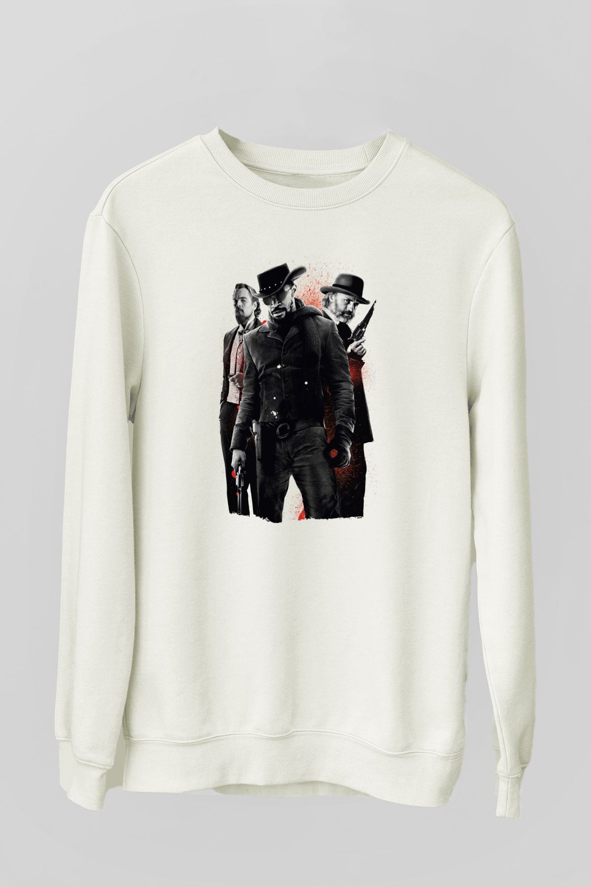 Unisex Zincirsiz - Django Unchained Baskılı Beyaz Sweatshirt