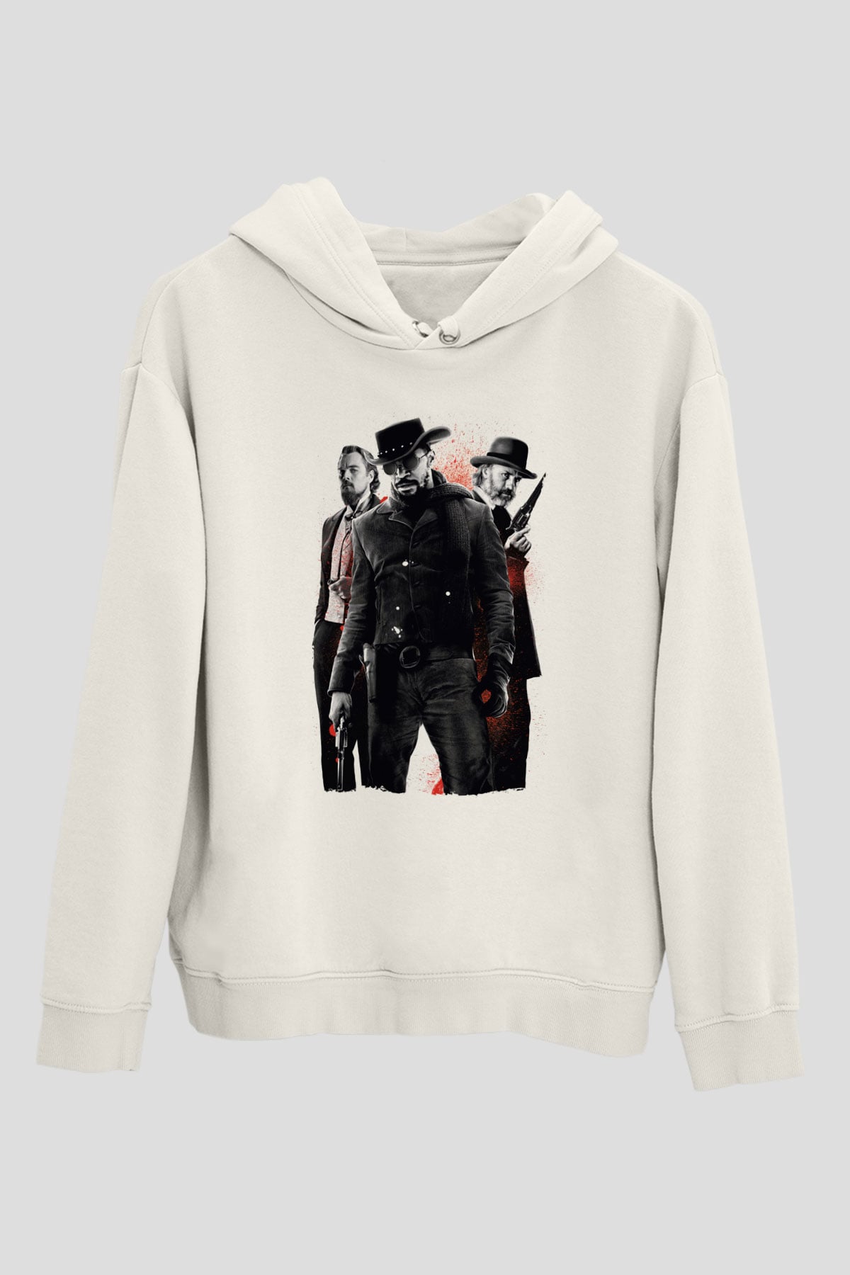 Unisex Zincirsiz - Django Unchained Baskılı Beyaz Kapüşonlu Sweatshirt
